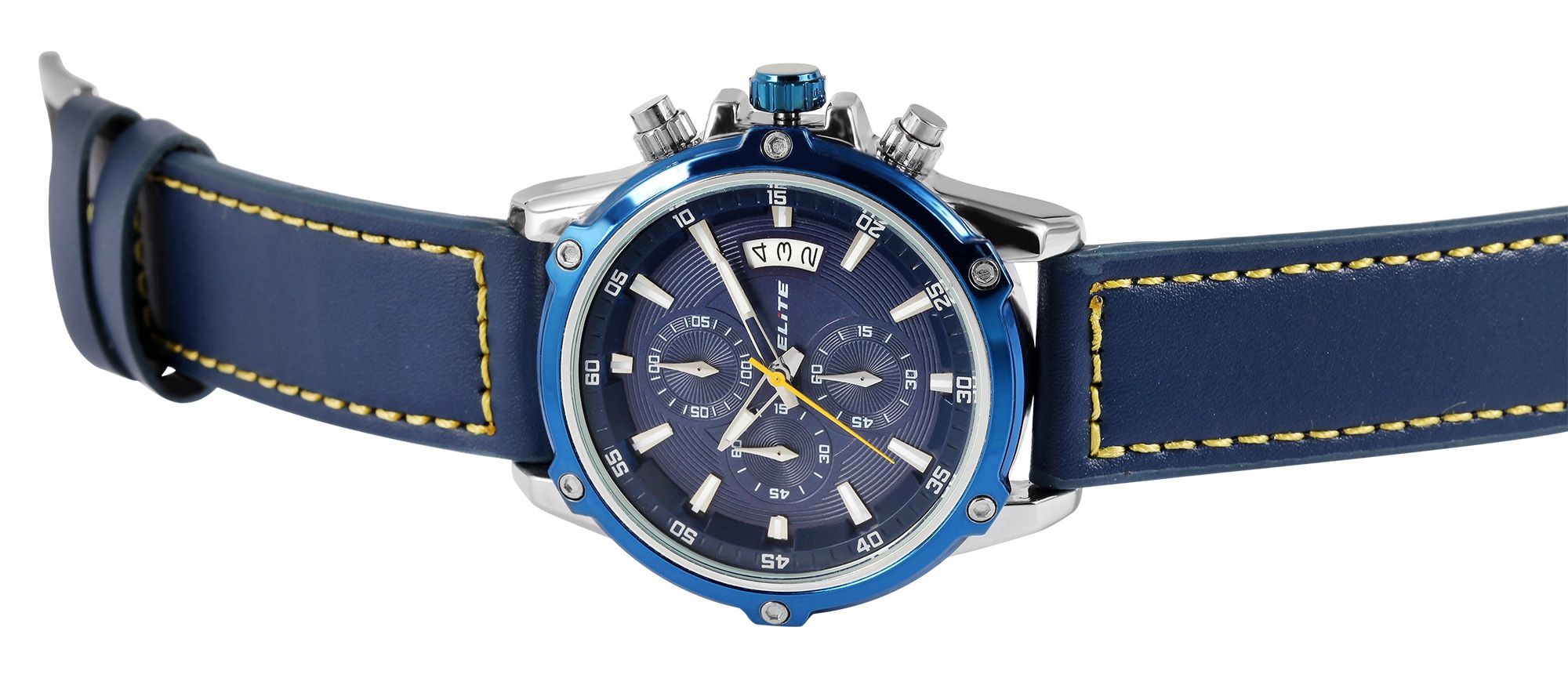 ELITE Herrenchronograph mit Echtlederband, blau
