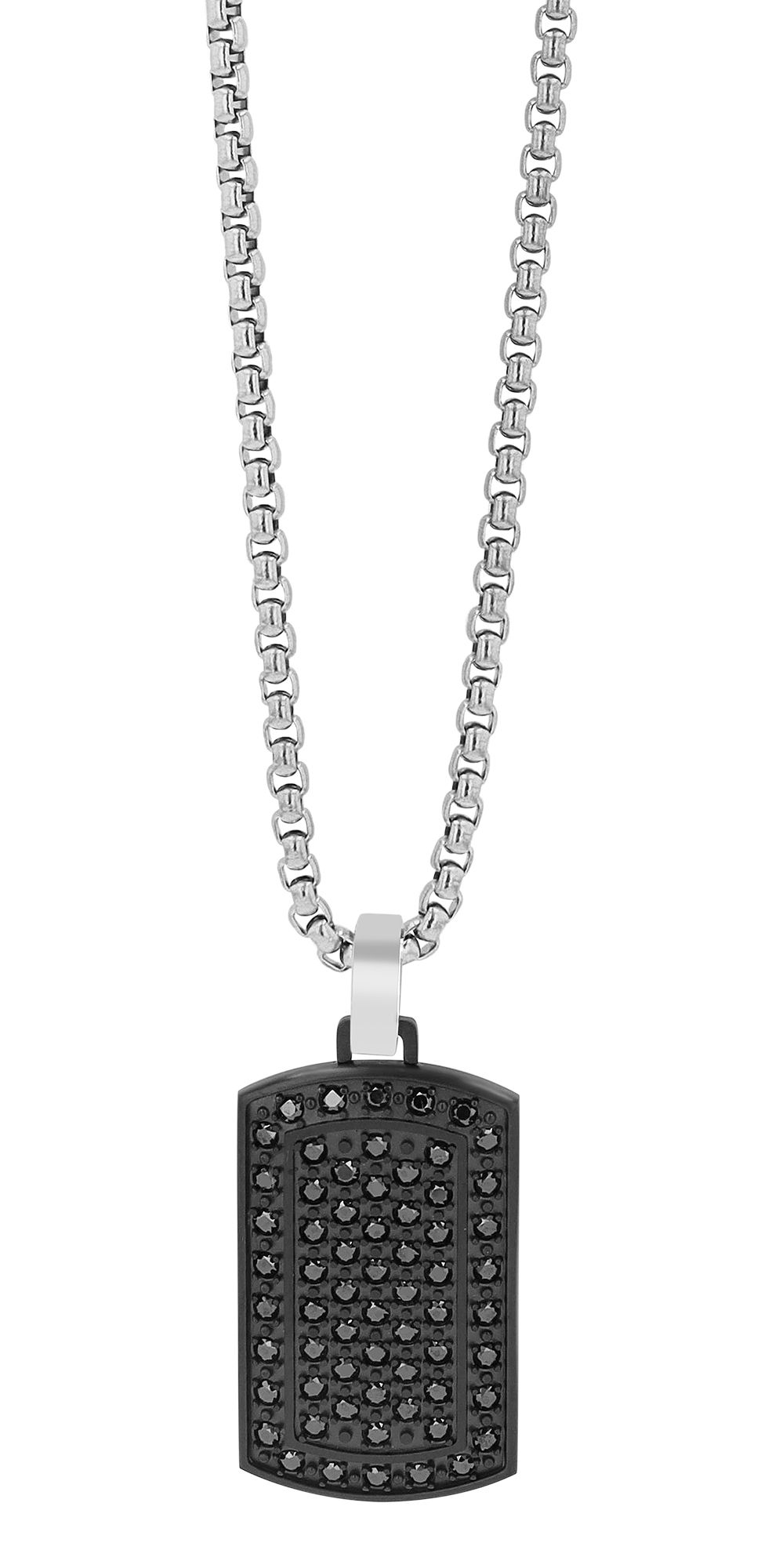 Akzent Edelstahlkette mit Dogtag Anhänger und Similibesatz, schwarz