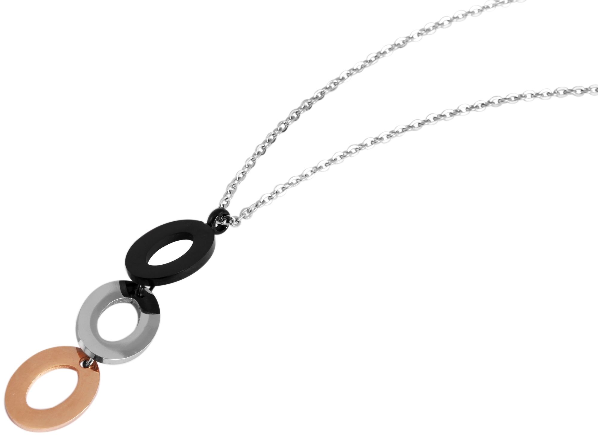 Edelstahl Schmuckset, Kette 43 + 5cm mit Anhänger + Ohrringe, tricolor