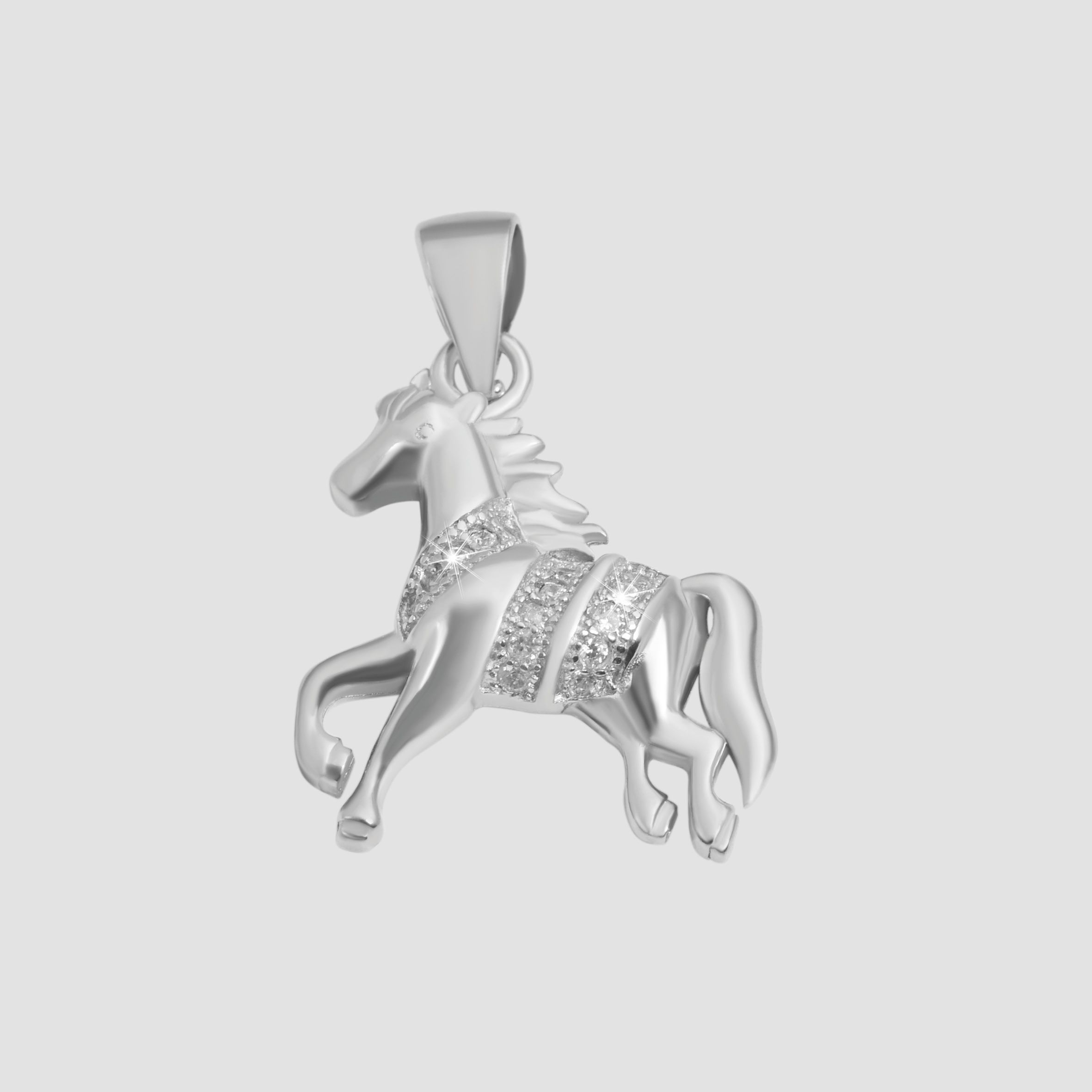 925/- Echt Silber Anhänger ohne Kette "Cesar", Pferd, Zirkoniabesatz, 925/rhodiniert
