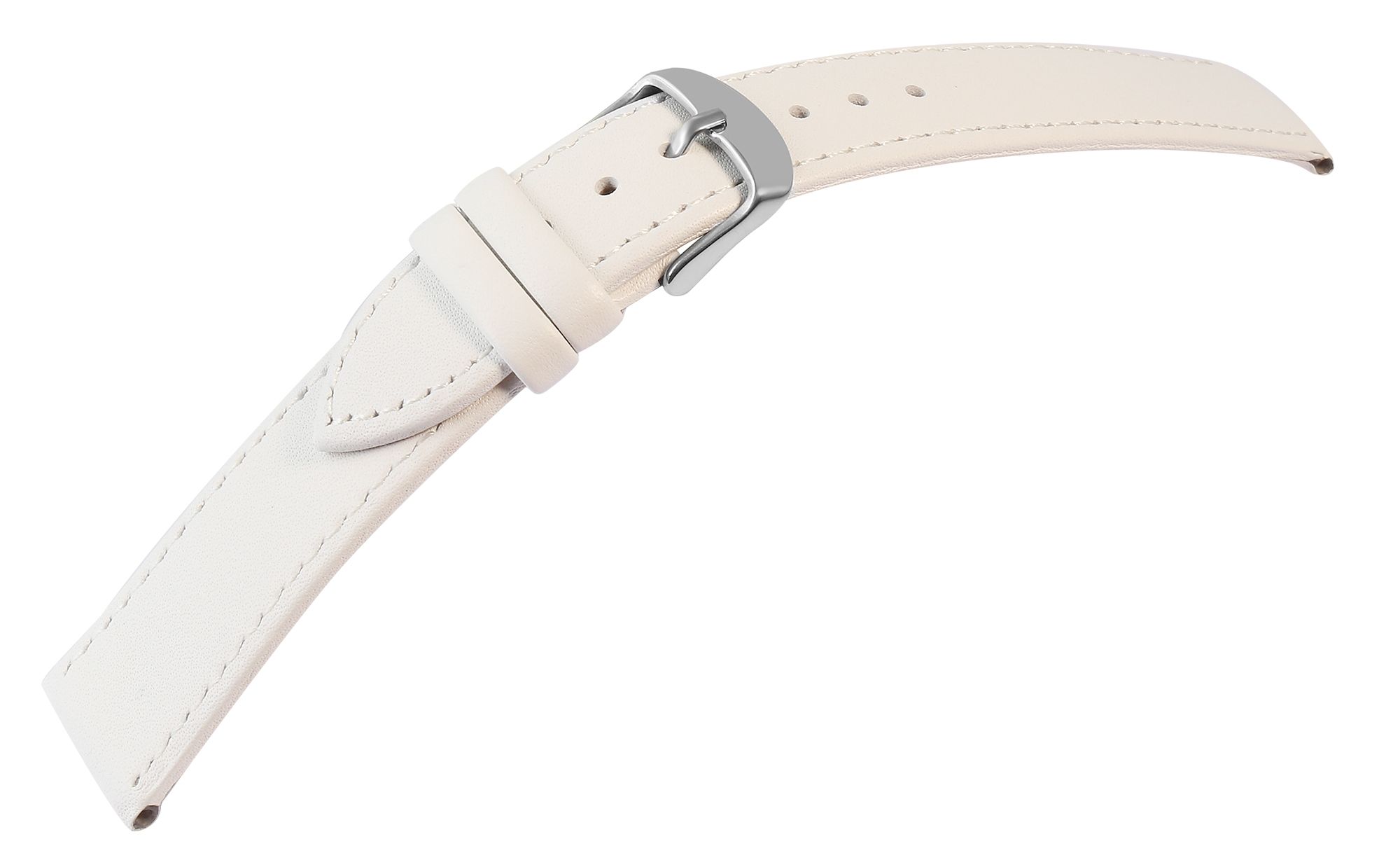 Uhrenarmband aus Echtleder, genäht, weiß, 22 mm