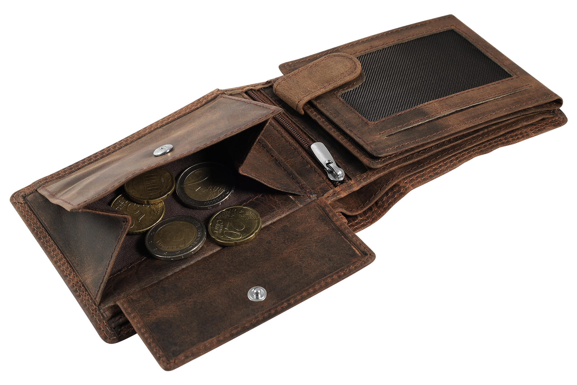 Akzent Echt Leder (Hunter-Leder) Geldbörse, RFID, Querformat, "Traktor", braun