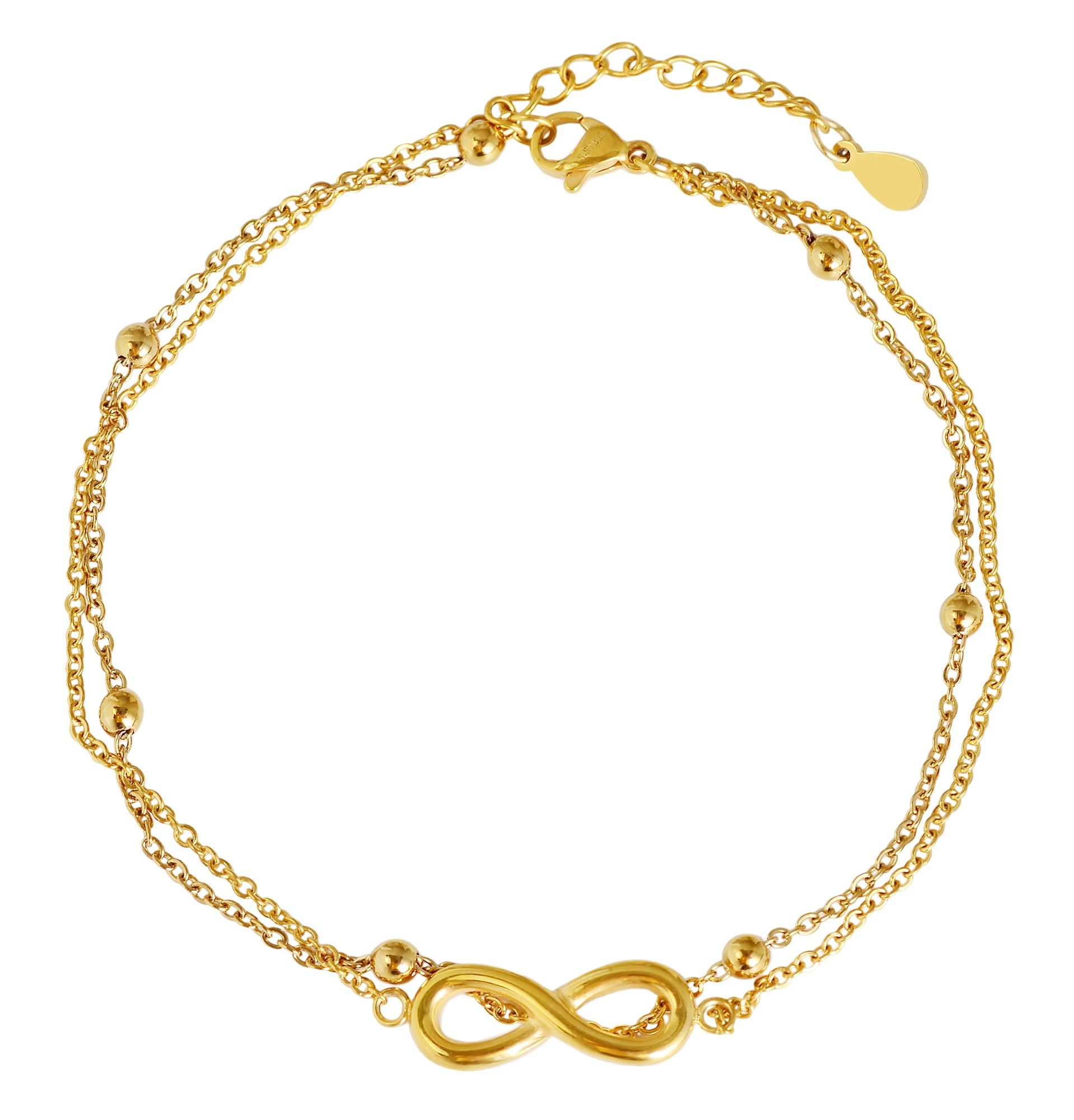 "Irena" Edelstahl Fußkette, 2-reihig, Infinity, 24 + 3 cm, goldfarben