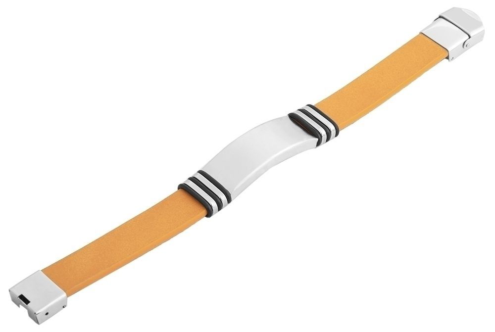 "Tim" Echtlederarmband mit Gravurplatte, 21 cm, hellbraun/ silberfarben