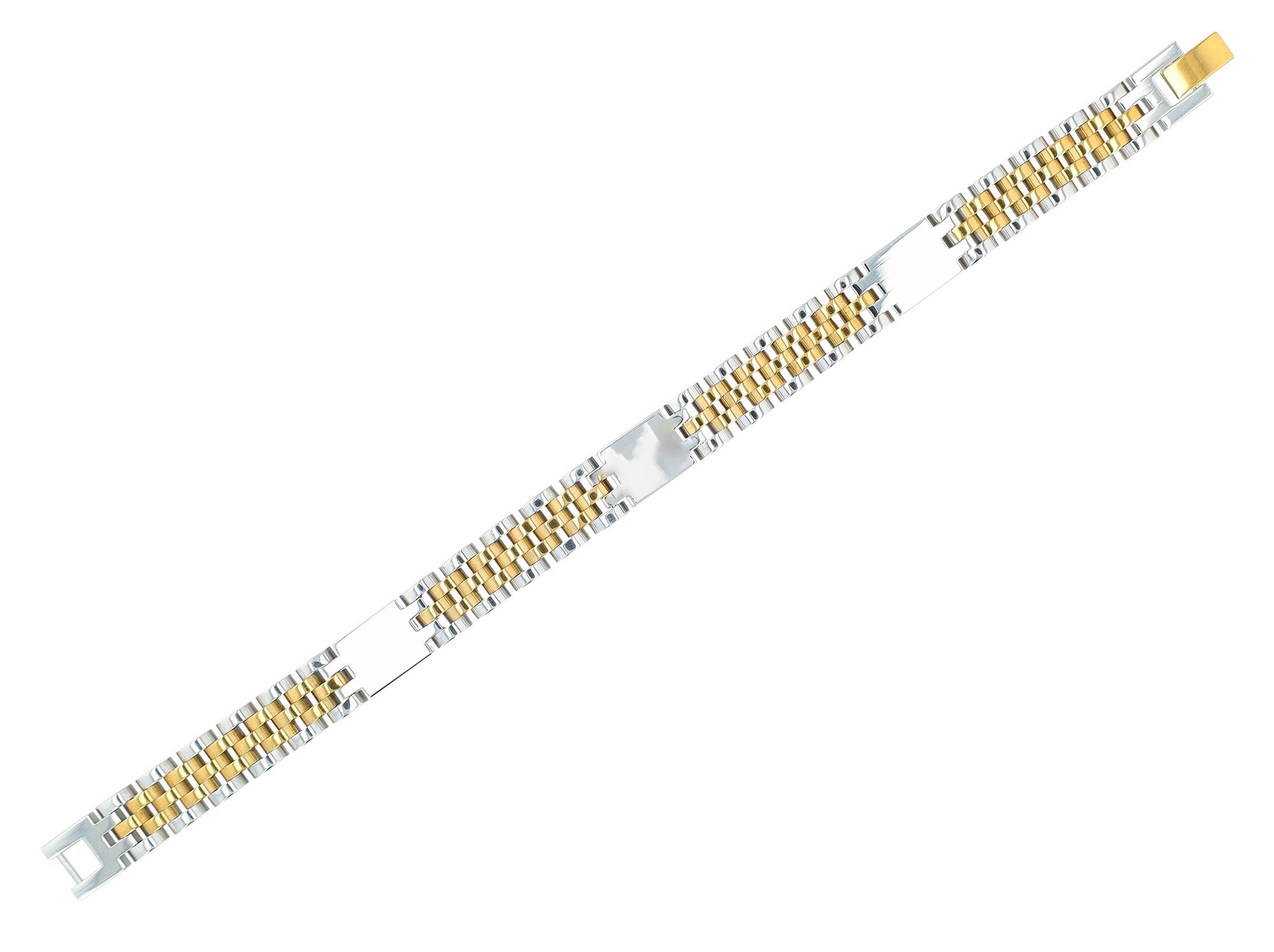 "Jareth" Edelstahl Gliederarmband, Gravurelemente, 21 cm, bicolor