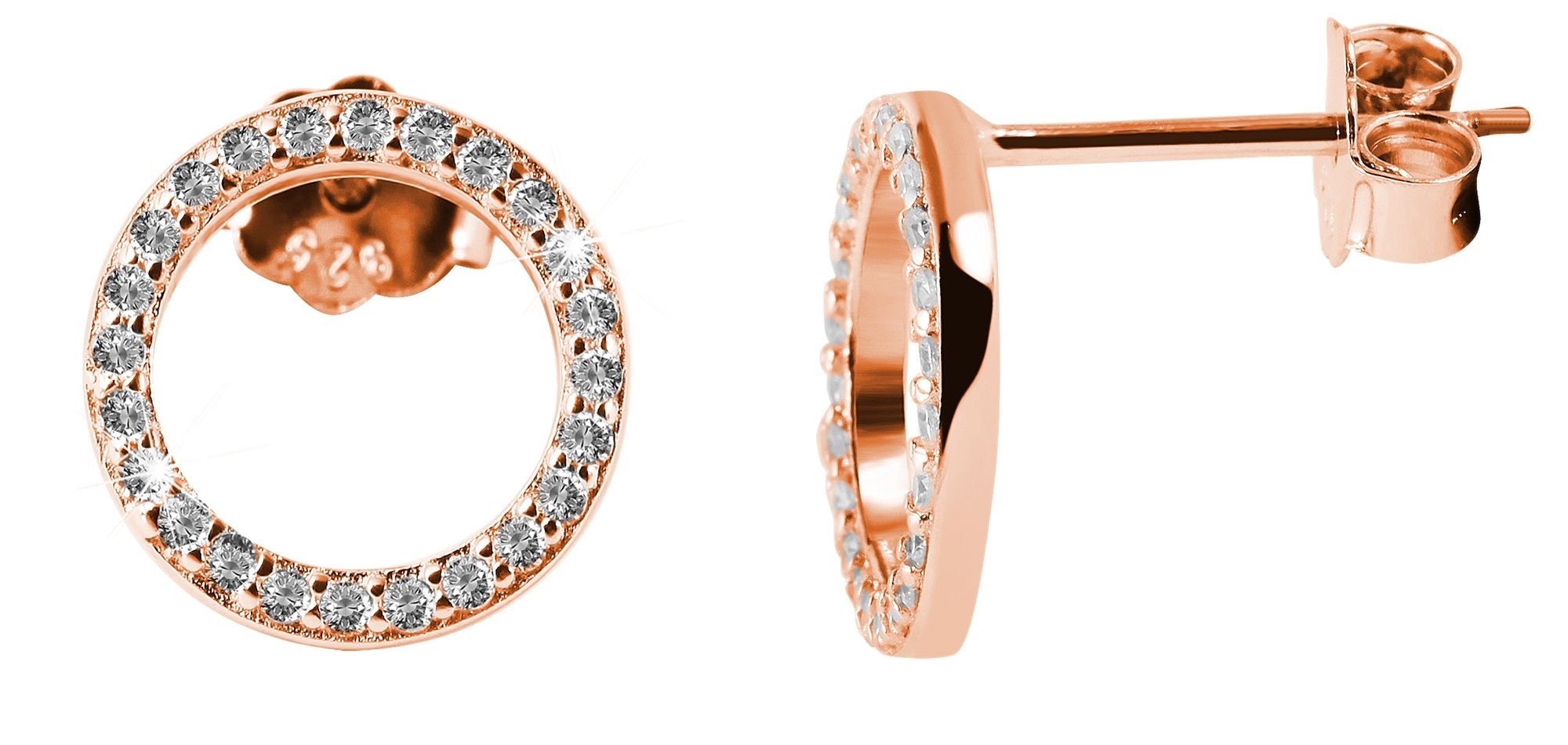 "Ruth" 925/- Echt Silber Ohrstecker rund, Zirkoniabesatz, rosévergoldet