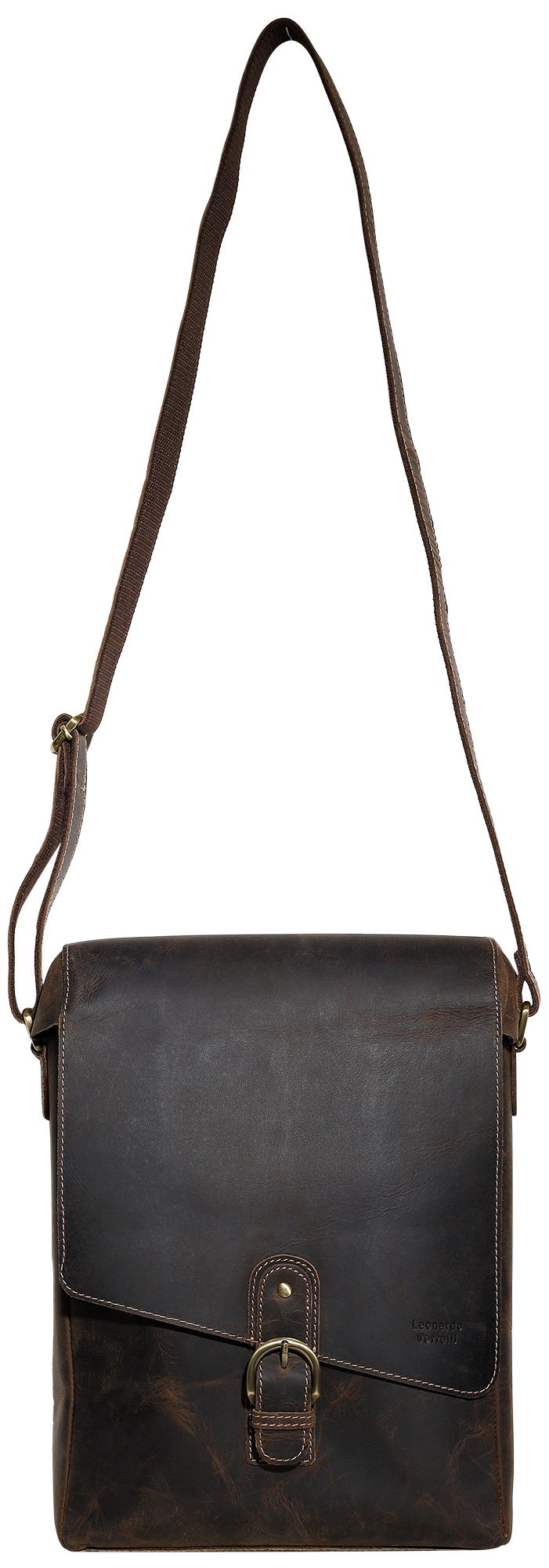 Leonardo Verrelli Messenger Bag aus Echtleder im Vintage-Look, dunkelbraun