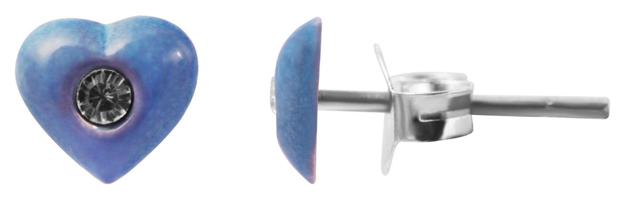 925/- Echt Silber Kinder Ohrstecker "Amanda", Herz mit Similistein, blau