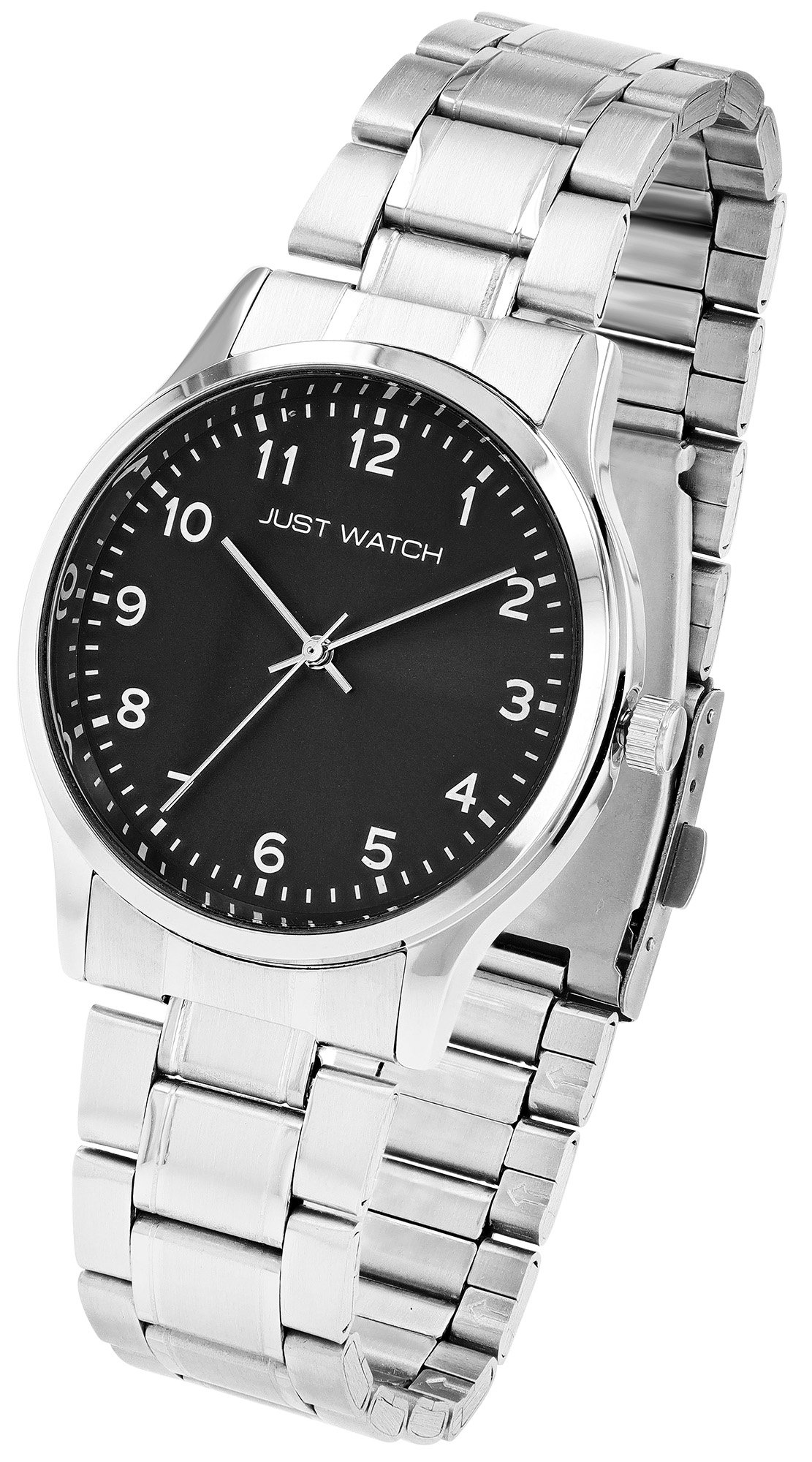 Just Watch "Valentin" Herrenuhr Ø 38,5mm mit Edelstahlband, silberfarben/ schwarz