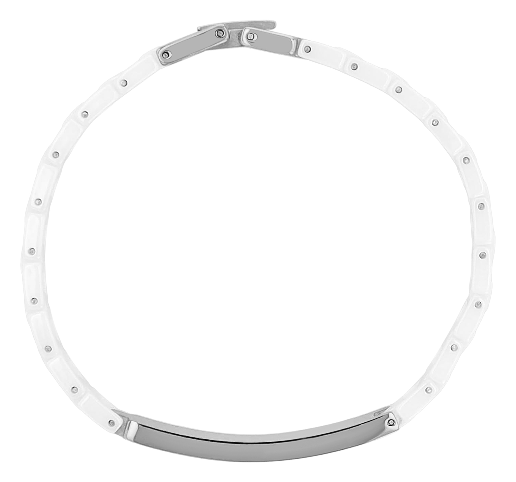 "Seoa" Edelstahl-Keramik ID-Armband, 18cm, Gravurplatte, weiß/ silberfarben