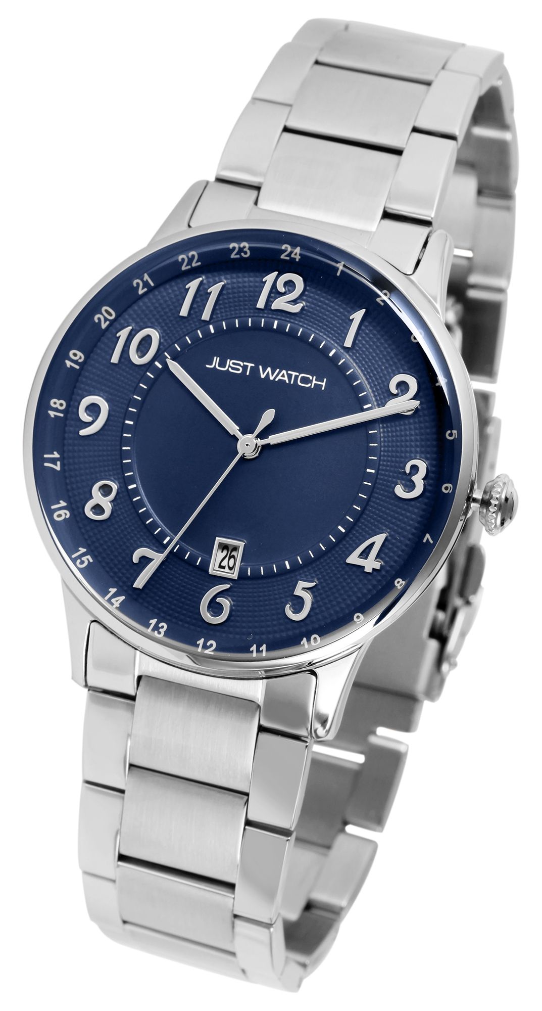 Just Watch Herrenuhr mit Edelstahlarmband, silberfarben/blau