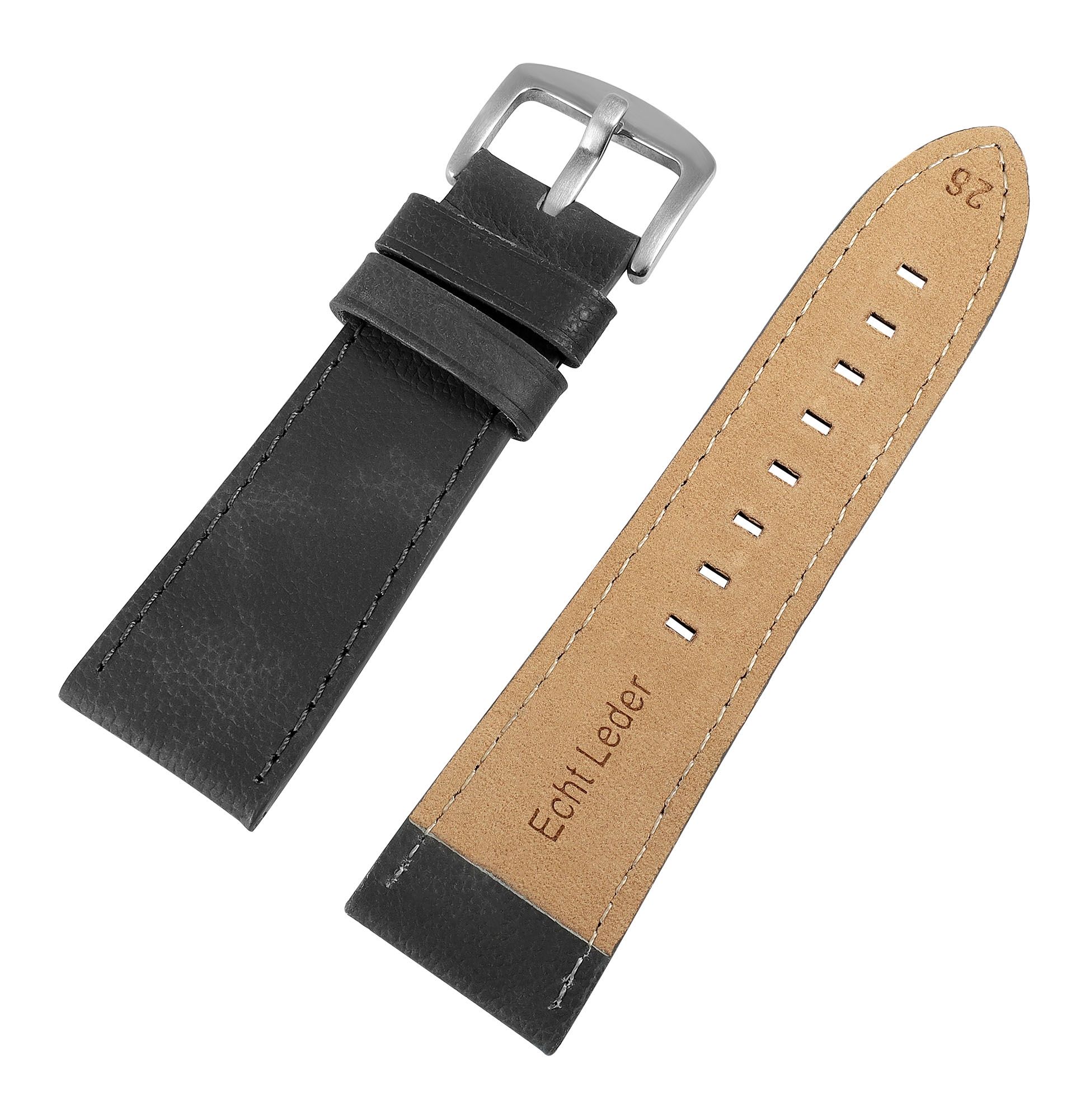Echtleder-Uhrenarmband "super-soft", dunkelgrau, Naht, 22 mm
