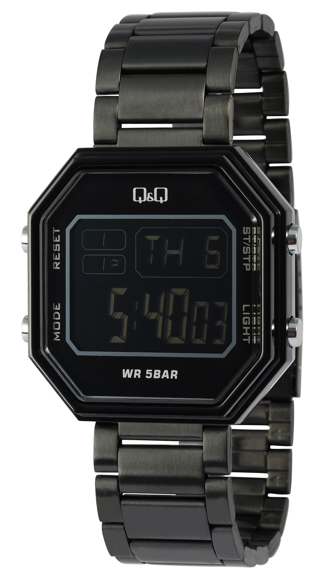 Q&Q Digitaluhr mit Gliederarmband, 5 ATM, schwarz
