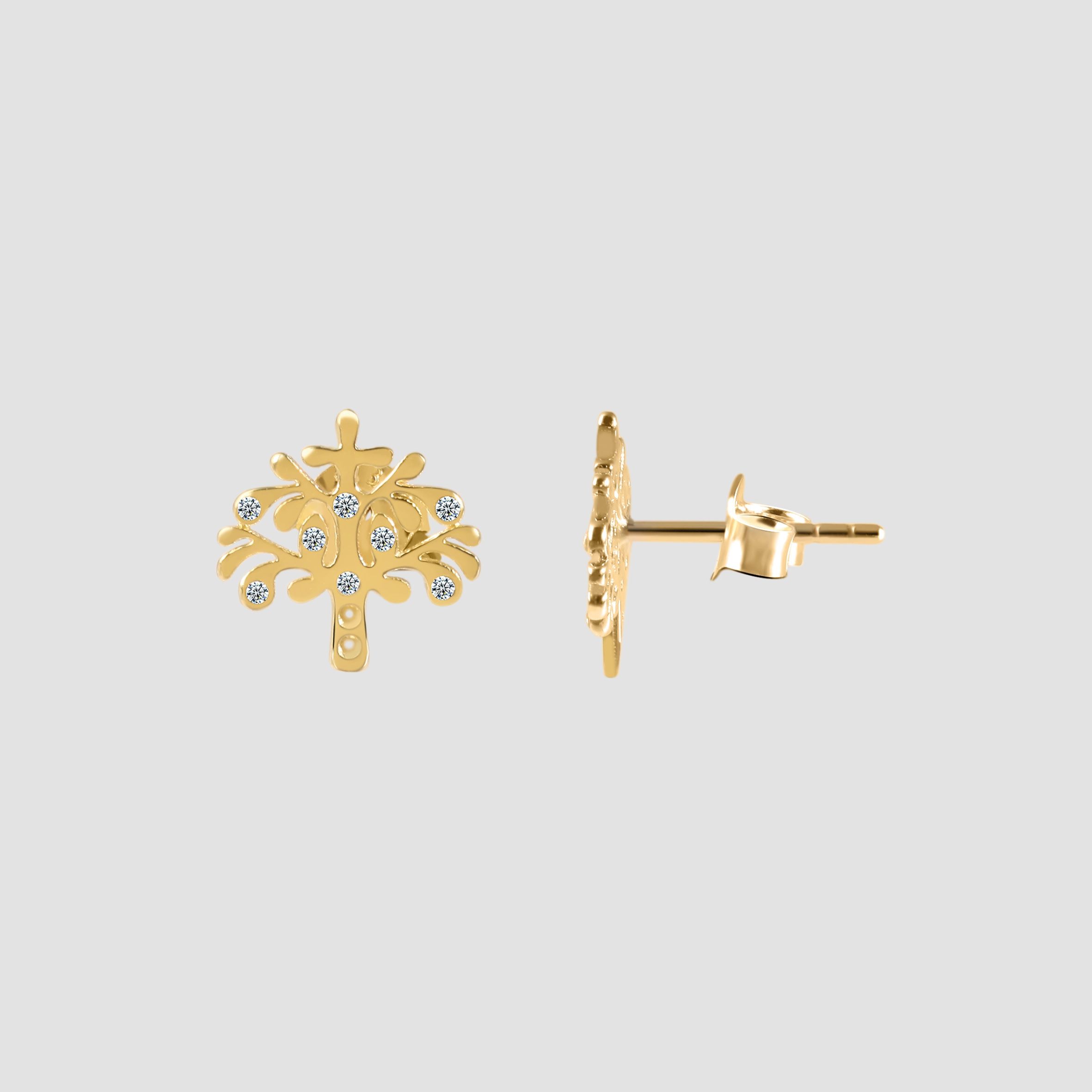 333/- Gold "Tora" Ohrstecker, Lebensbaum mit Zirkoniabesatz, 8 Karat, Gelbgold