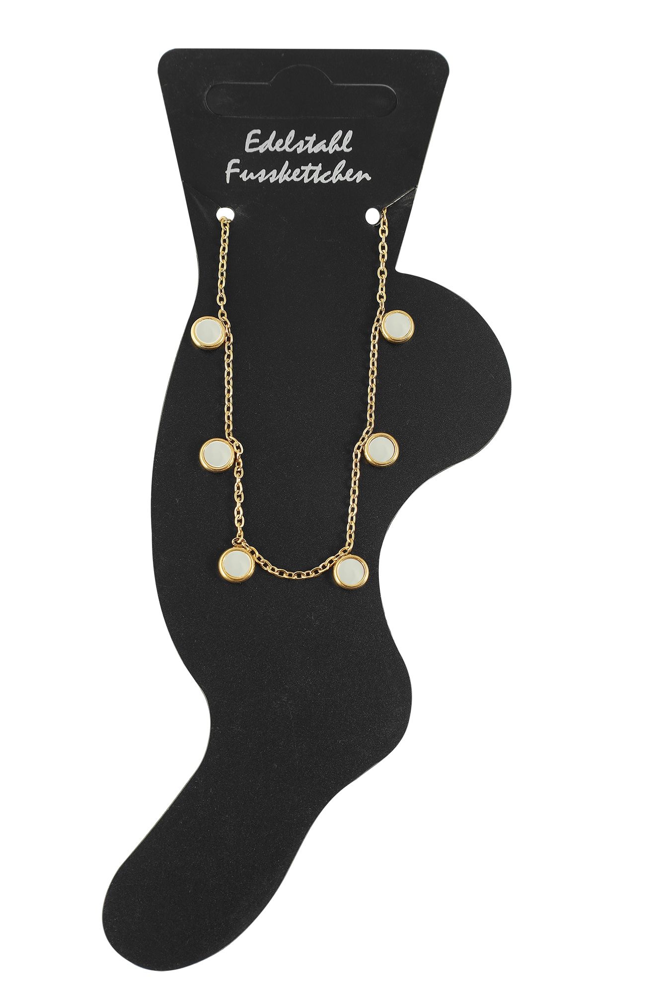 "Dar" Edelstahl Fusskette mit Anhänger, 19 cm +5 cm, goldfarben