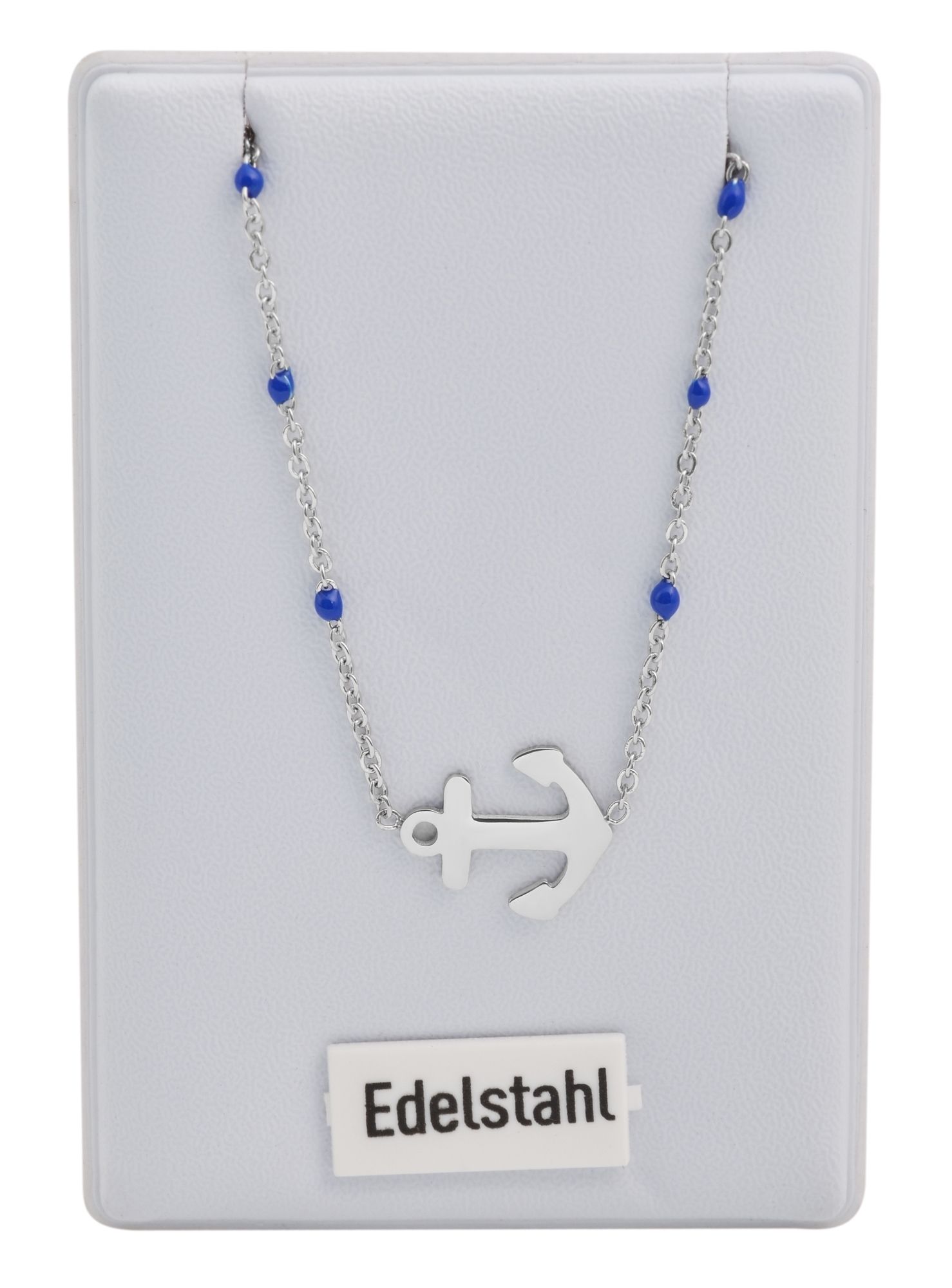Akzent Ankerkette aus Edelstahl, Ankeranhänger, 43+5 cm, silberfarben/blau