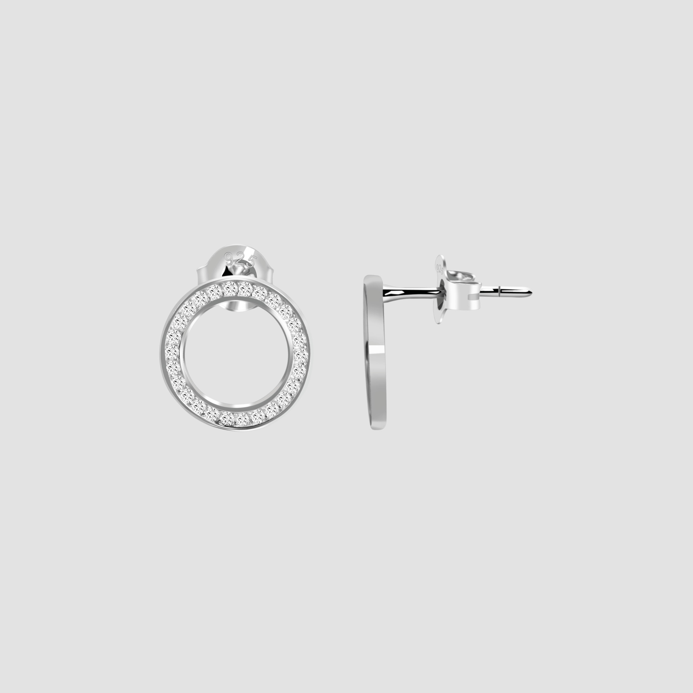 925/- Echt Silber Ohrstecker "Florence", Zirkoniabesatz, rund, rhodiniert