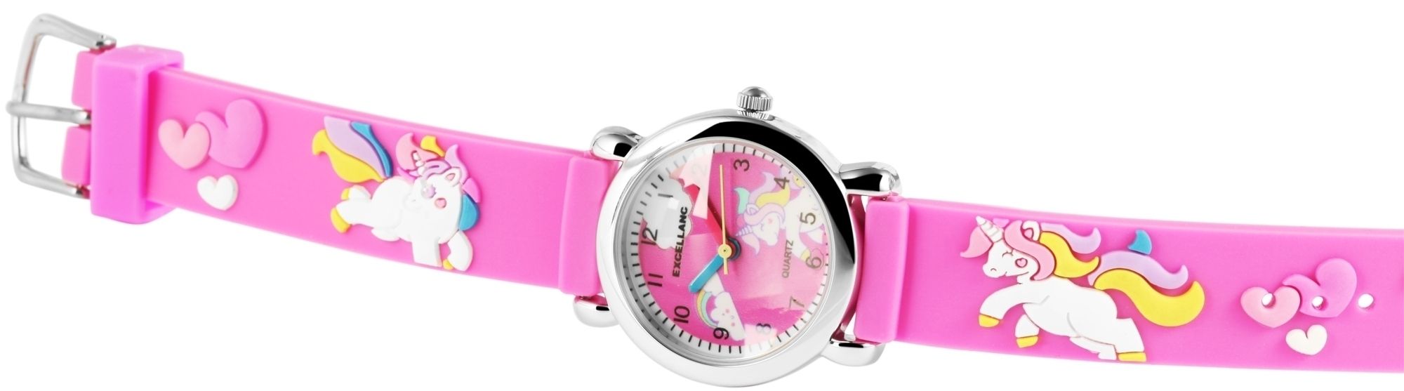 Excellanc Kinderarmbanduhr, Silikonarmband, silberfarben/pink