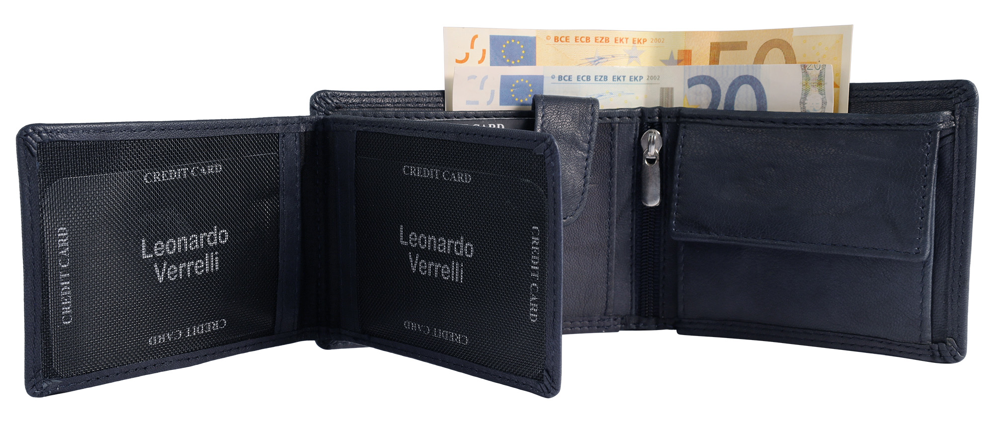 Leonardo Verrelli Echtleder (Antik) Geldbörse, RFID, Querformat, dunkelblau
