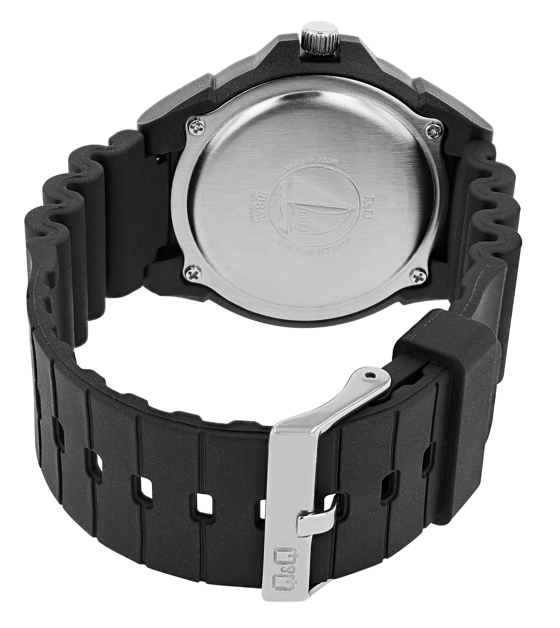 Q&Q Herrenuhr, Resinband, Ø 43 mm, schwarz/ rote Details