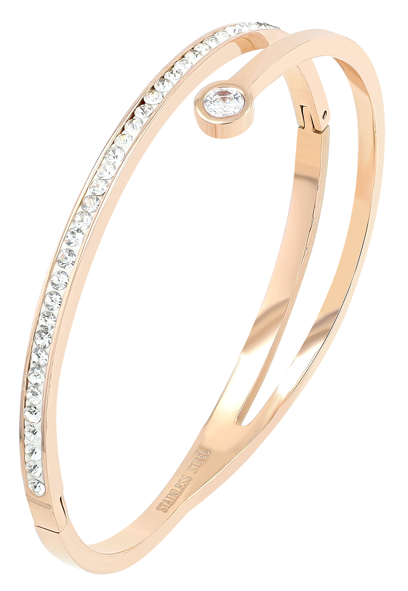 "Amiri“ Edelstahl-Armreif mit Simili-Besatz – Aufklappbar, roségoldfarben
