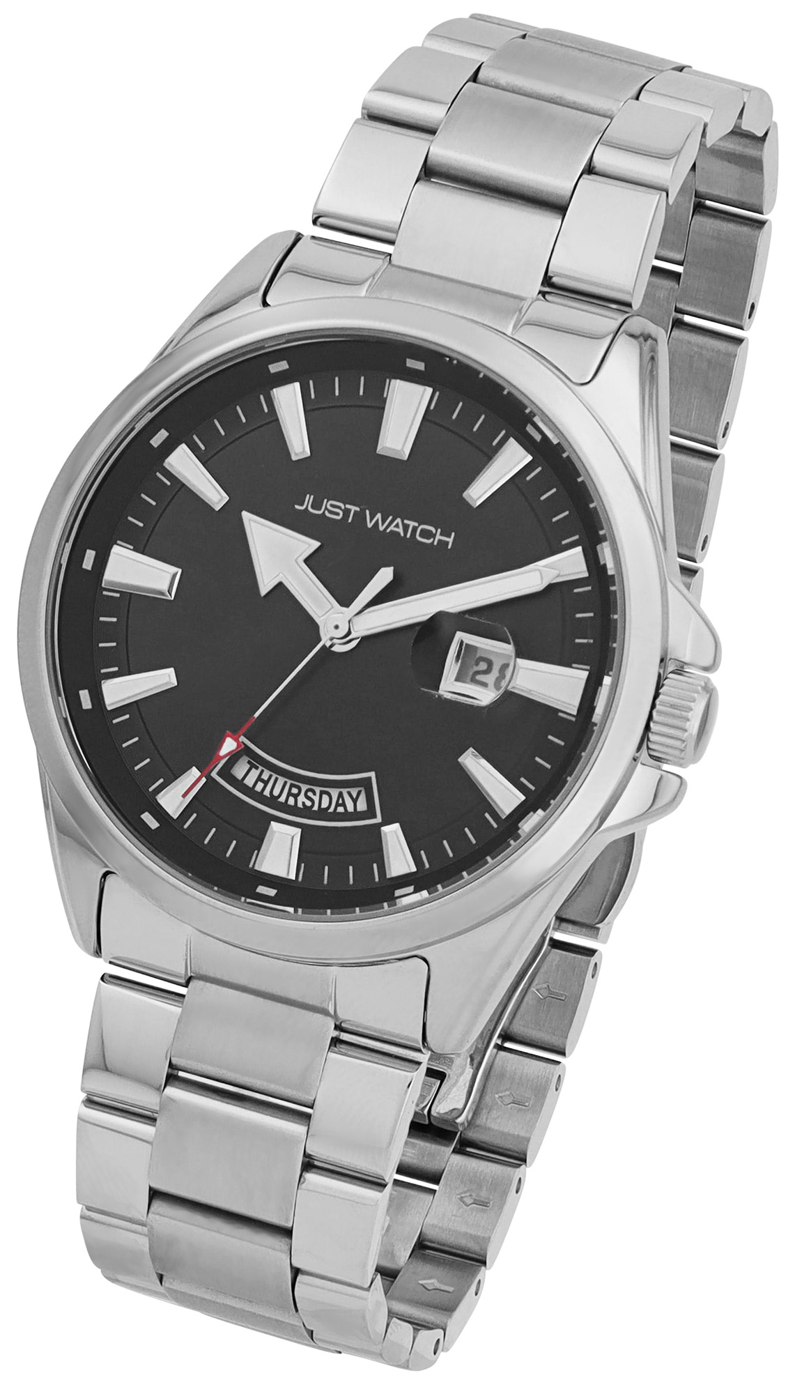 JUST WATCH Herrenuhr "Ben" mit Edelstahlband, Ø 42 mm, silberfarben/schwarz, 5ATM
