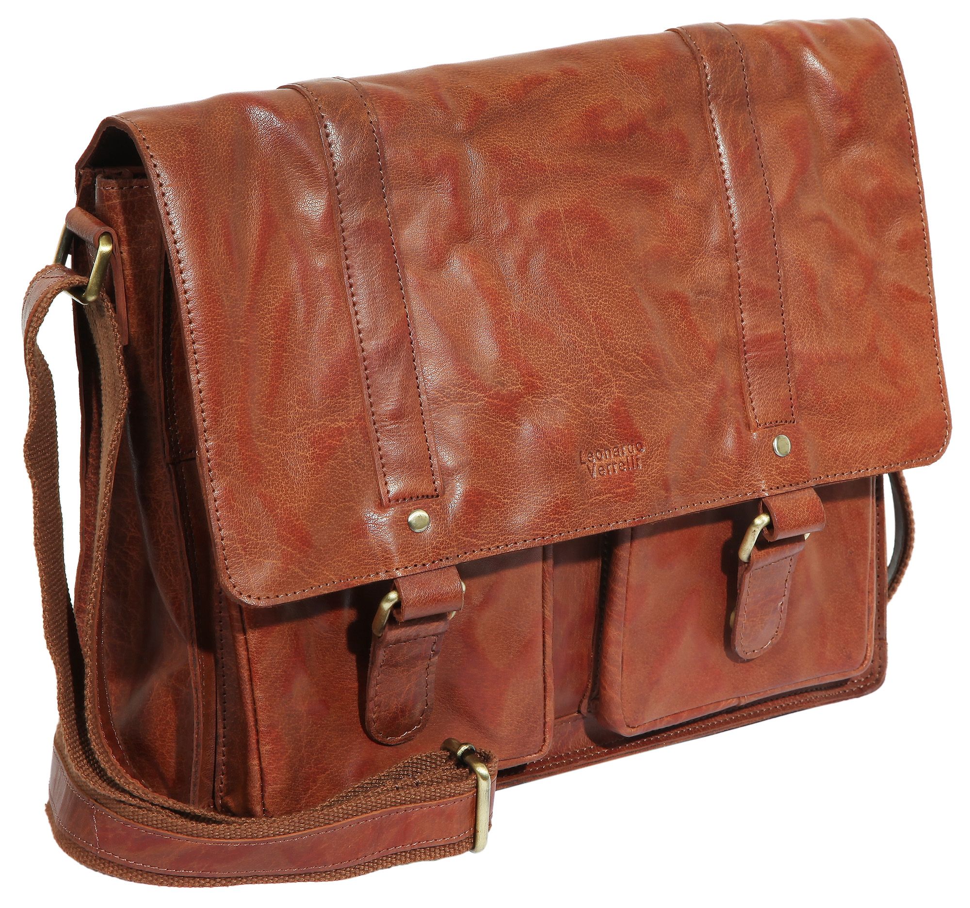 "Stella" Leonardo Verrelli Unisex Echtledertasche, cognac
