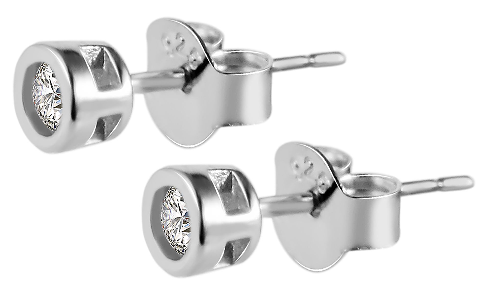 "Velia" 925/- Echt Silber Kinder-/ Ohrstecker, weißer Zirkoniastein, rhodiniert