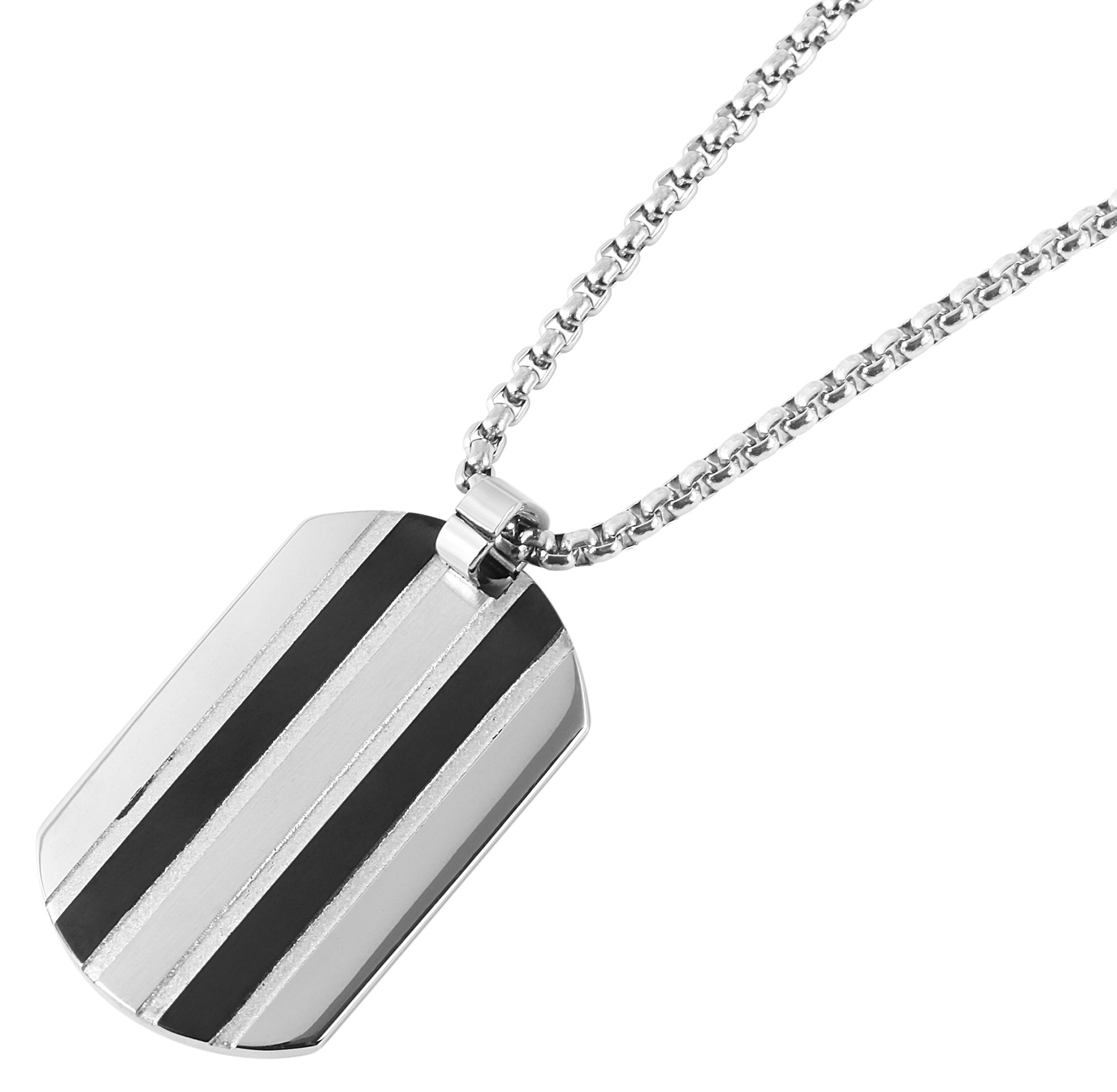 Akzent Halskette mit Dog Tag, Edelstahl, silberfarben/schwarz