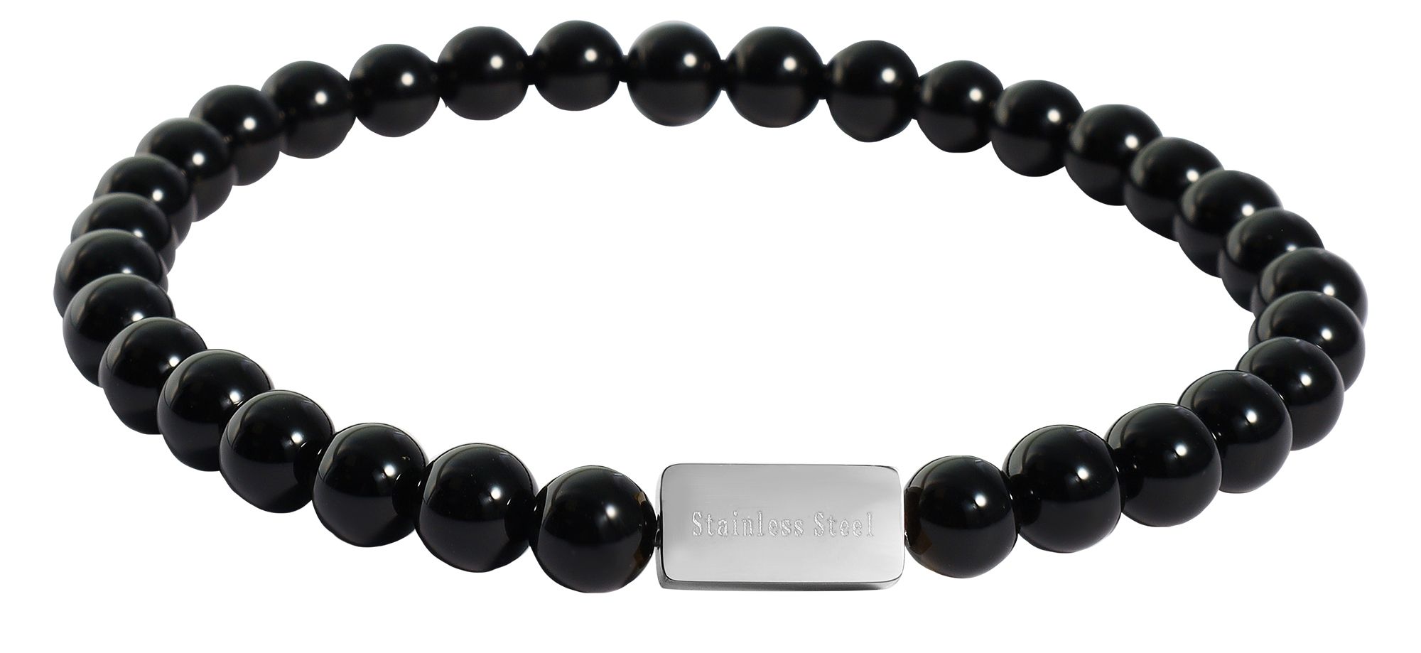 "Evren" Kugelarmband, Naturstein (onyx), gravurfähiges Edelstahlelement - silberfarben