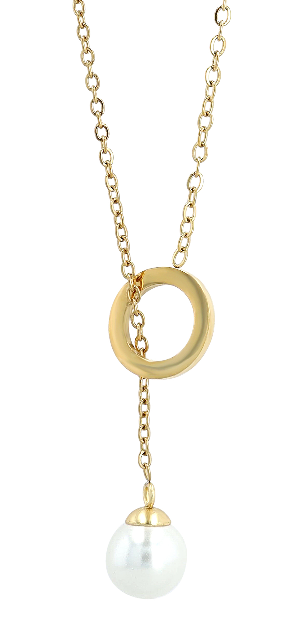 "Dunda", Akzent Ankerkette, Edelstahl, Perle & Ring, poliert, goldfarben, 45 cm