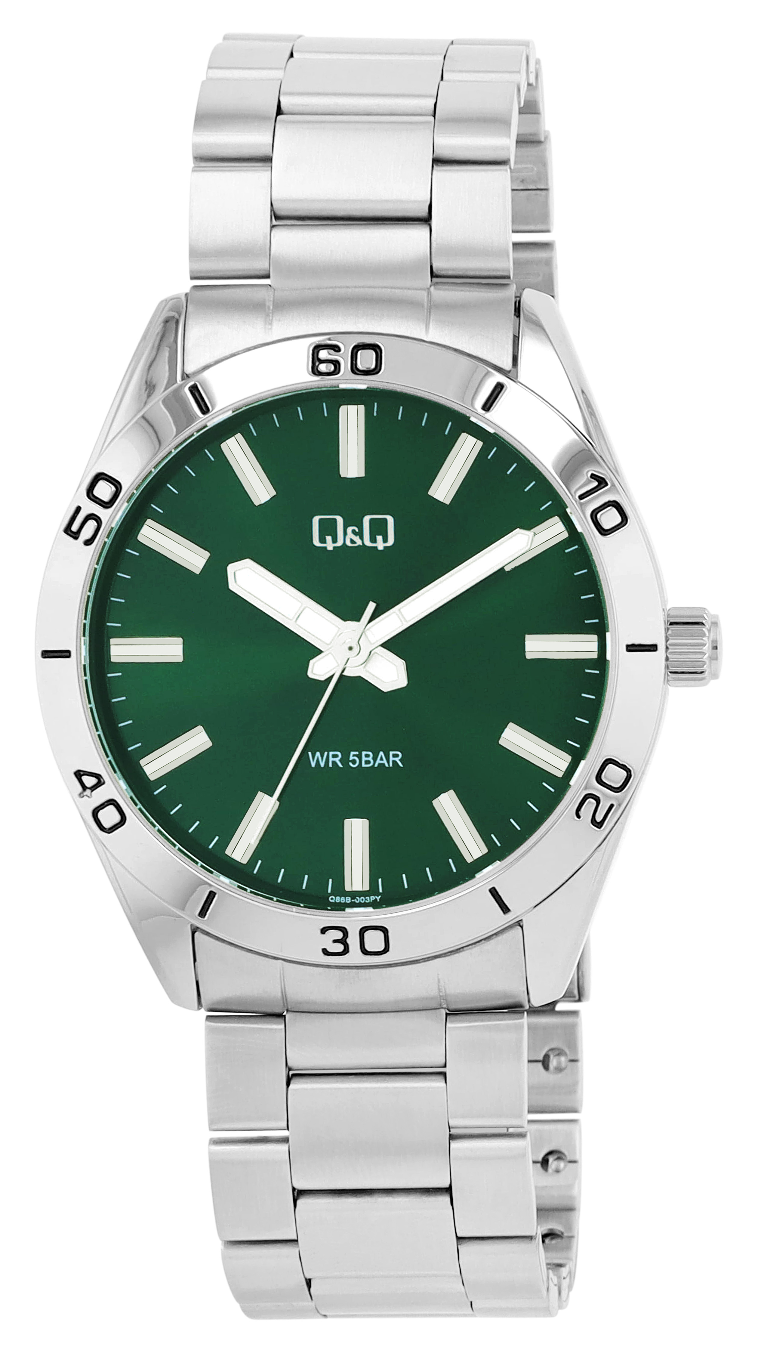 Q&Q Herrenuhr mit Edelstahlband, Ø 43 mm, silberfarben/ grün