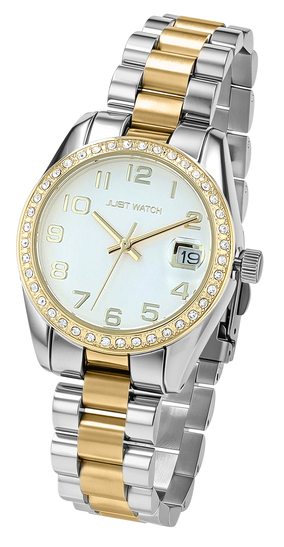 Just Watch Damenuhr "Emmi", Edelstahlband, Ø 33 mm, bicolor (silberfarben+goldfarben)/ silberfarben