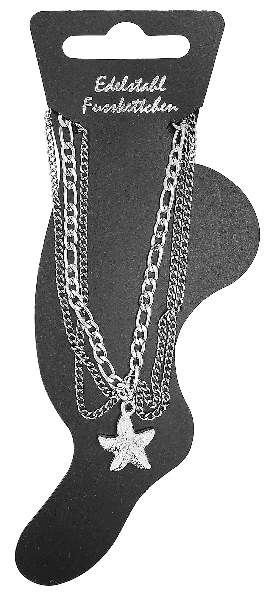 "Dyre" Fußkette mit Seestern, Edelstahl, silberfarben