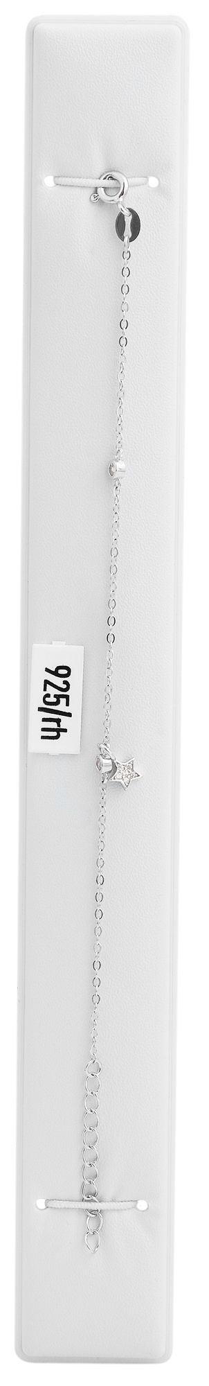 "Arij" 925/rh Echt Silber Armband 14 + 3 cm, Sternanhänger , Zirkoniabesatz, silberfarben/ rhodiniert