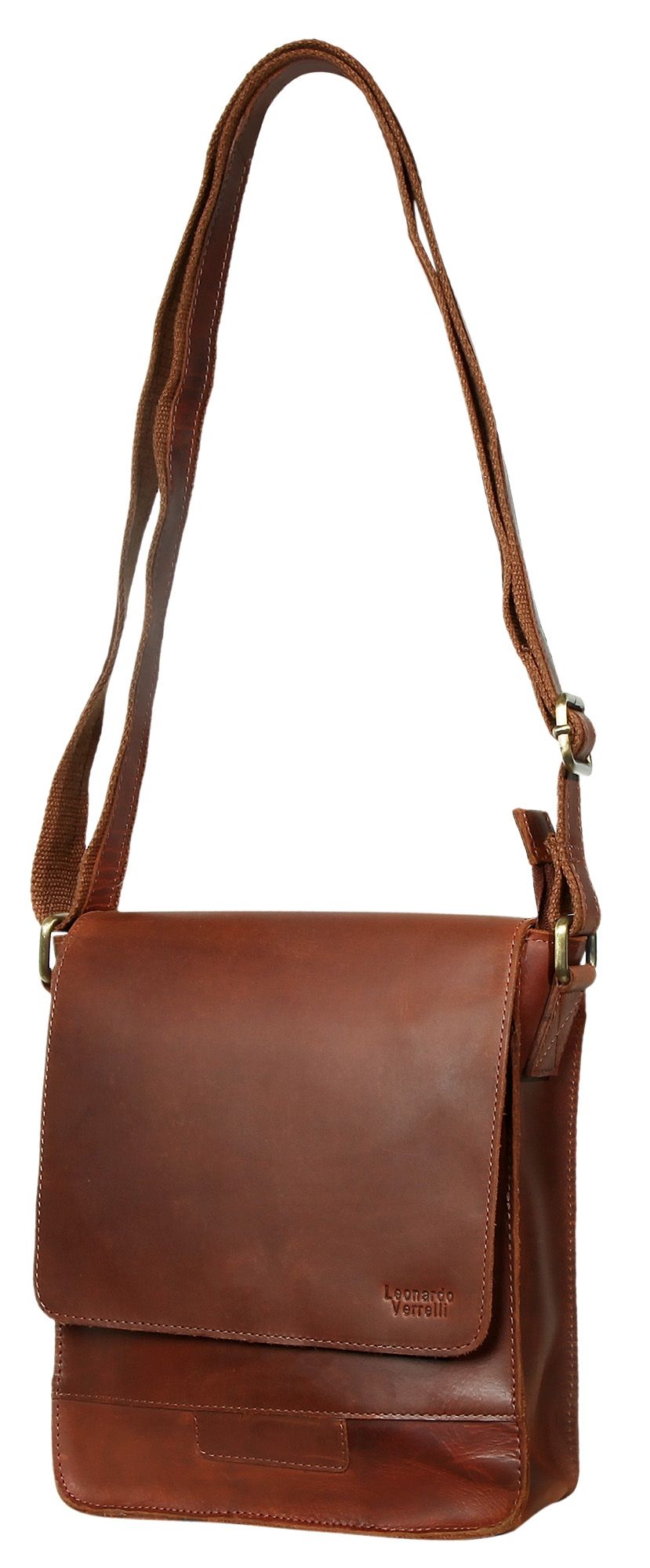 "Sirin" Leonardo Verrelli Echtleder Umhängetasche Echtledertasche, cognac