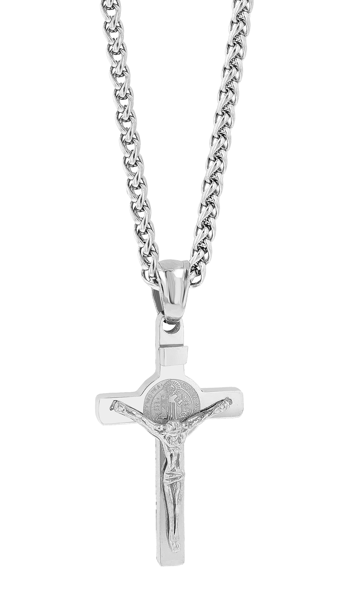 "Salvator" Edelstahl Kette + Anhänger - Kruzifix/ Kreuz, 50 cm +5cm, silberfarben