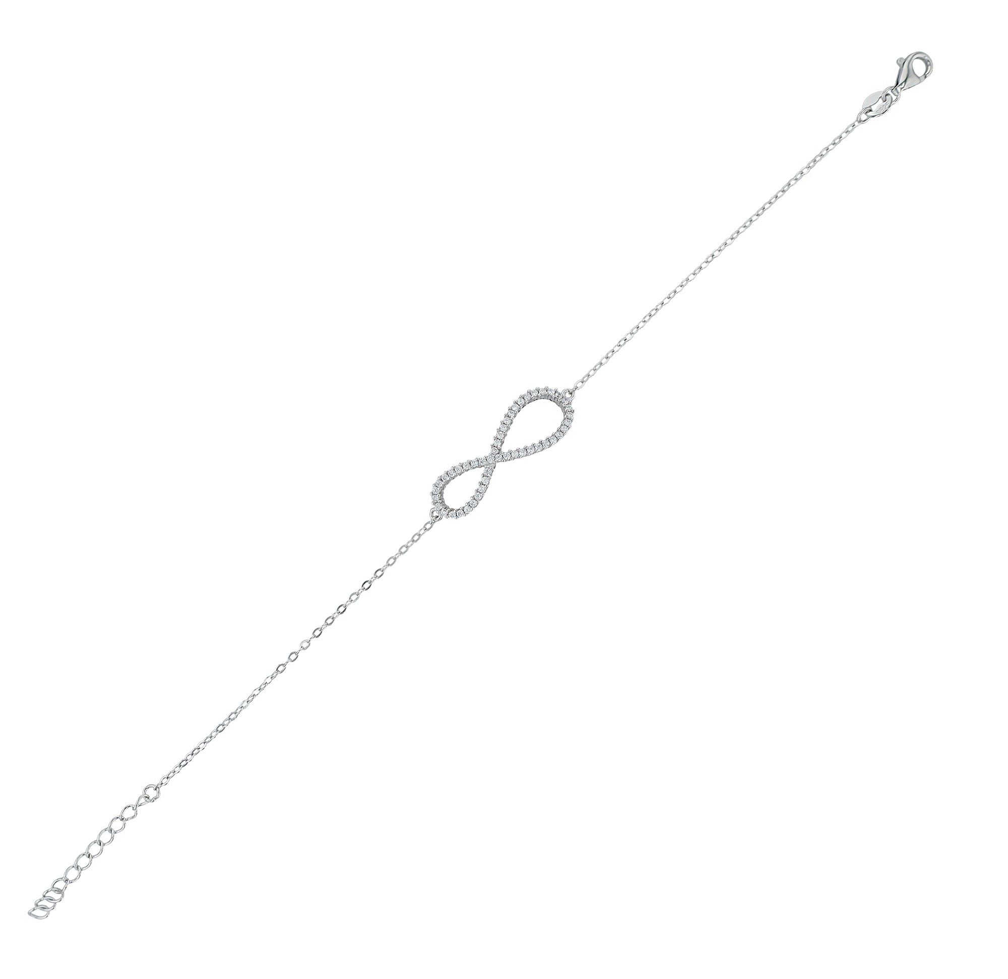 925/- Echt Silber Armband mit asymmetrischen Infinity-Symbol, rhodiniert, 17+3 cm