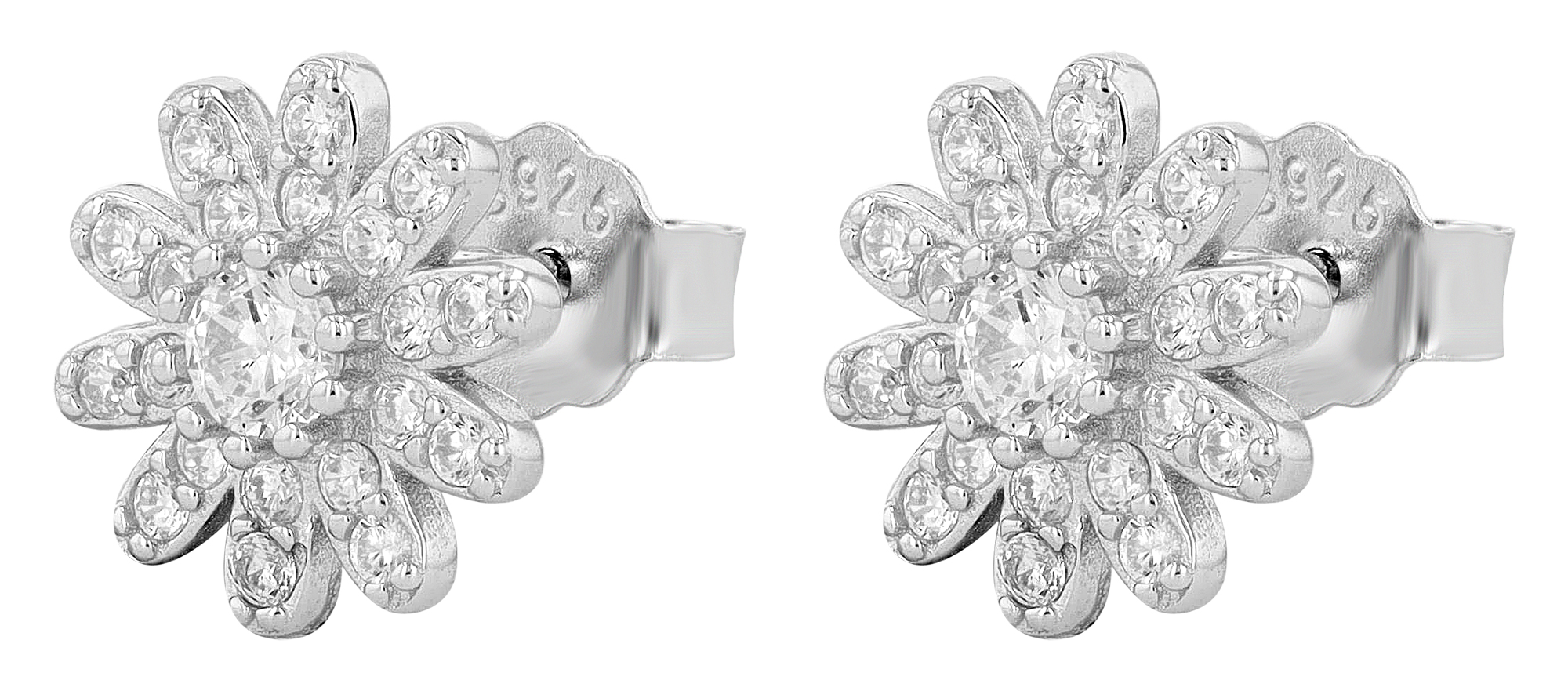 "Ludmilla", 925/- Echt Silber Ohrstecker Blume, silberfarben rhodiniert