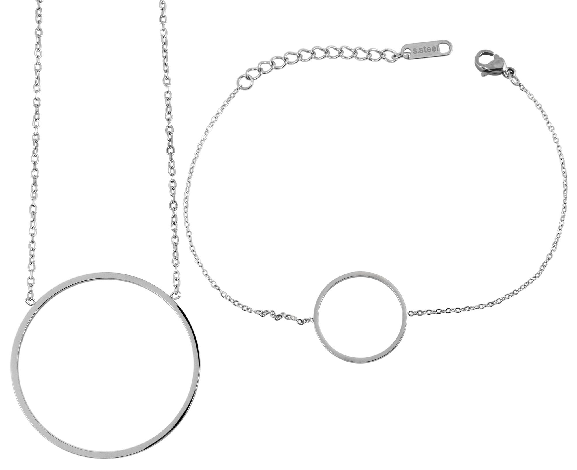 Akzent Edelstahlschmuckset aus Armband und Kette mit Anhänger, silberfarbig