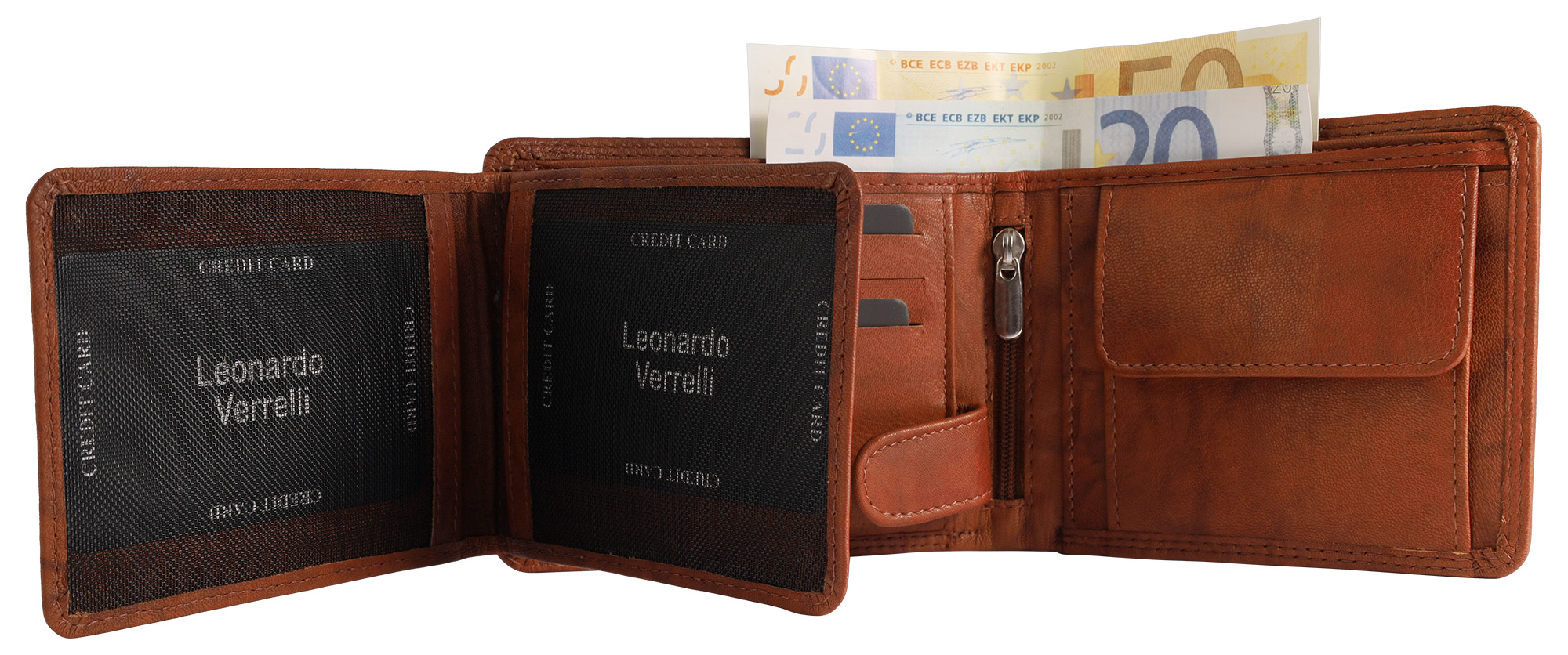 Leonardo Verrelli Echtleder (Antik) Geldbörse, RFID, Querformat, braun (cognac)