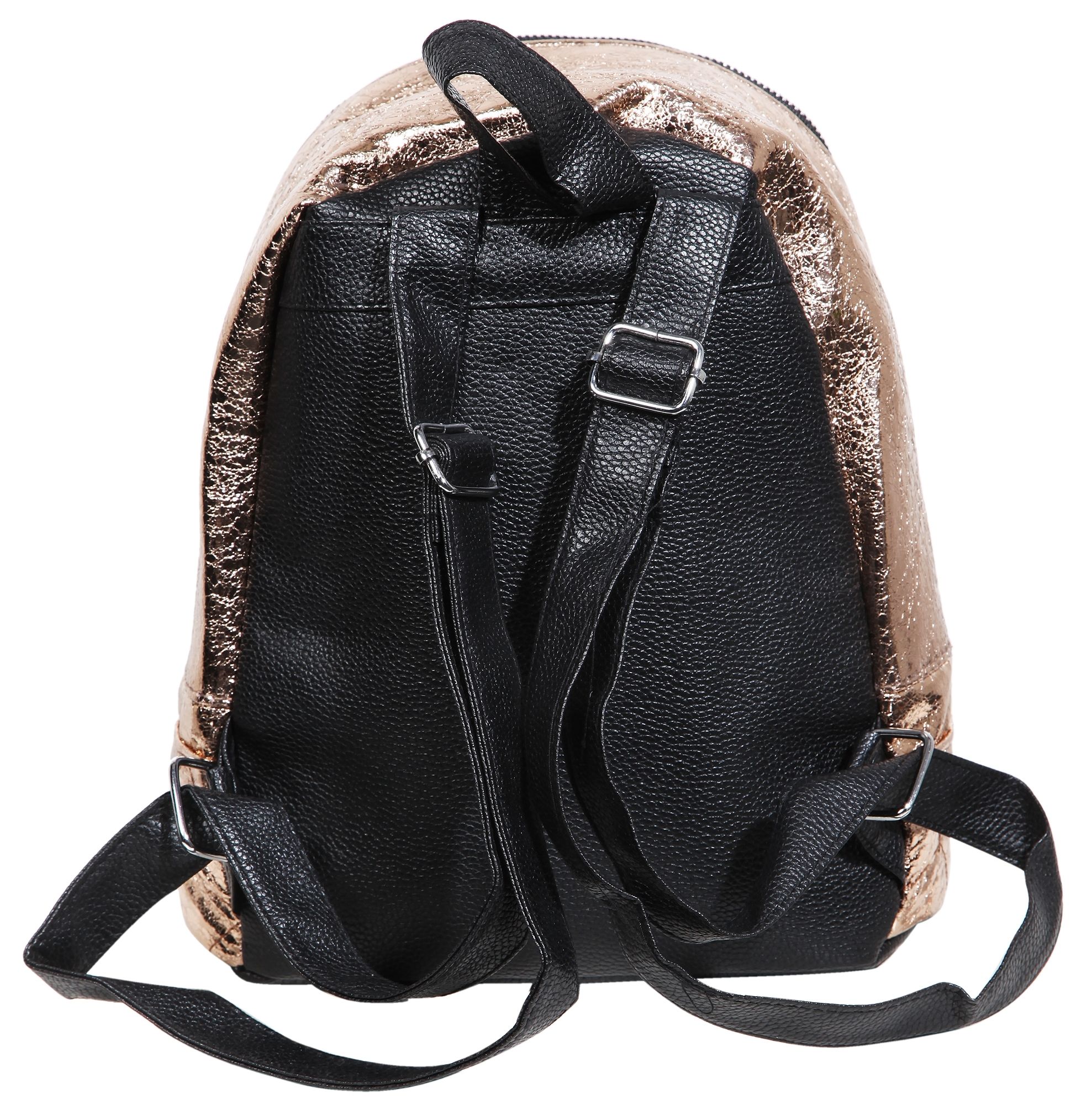 Damen-Rucksack aus Lederimitat, champagner, schwarz, Länge: 26 cm / Breite: 23,5 cm / Stärke: 11,5 cm