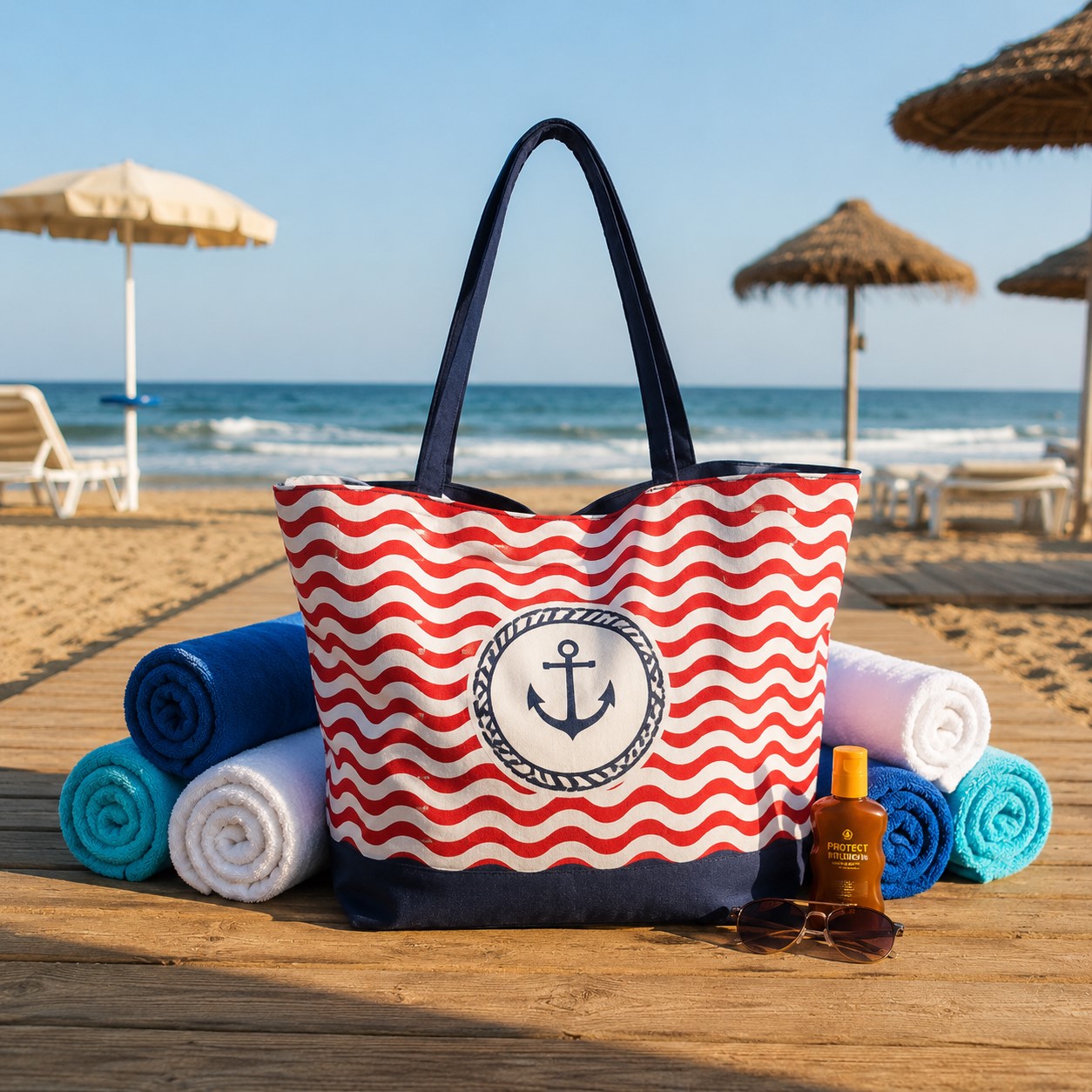 Strandtasche aus Textil, maritim