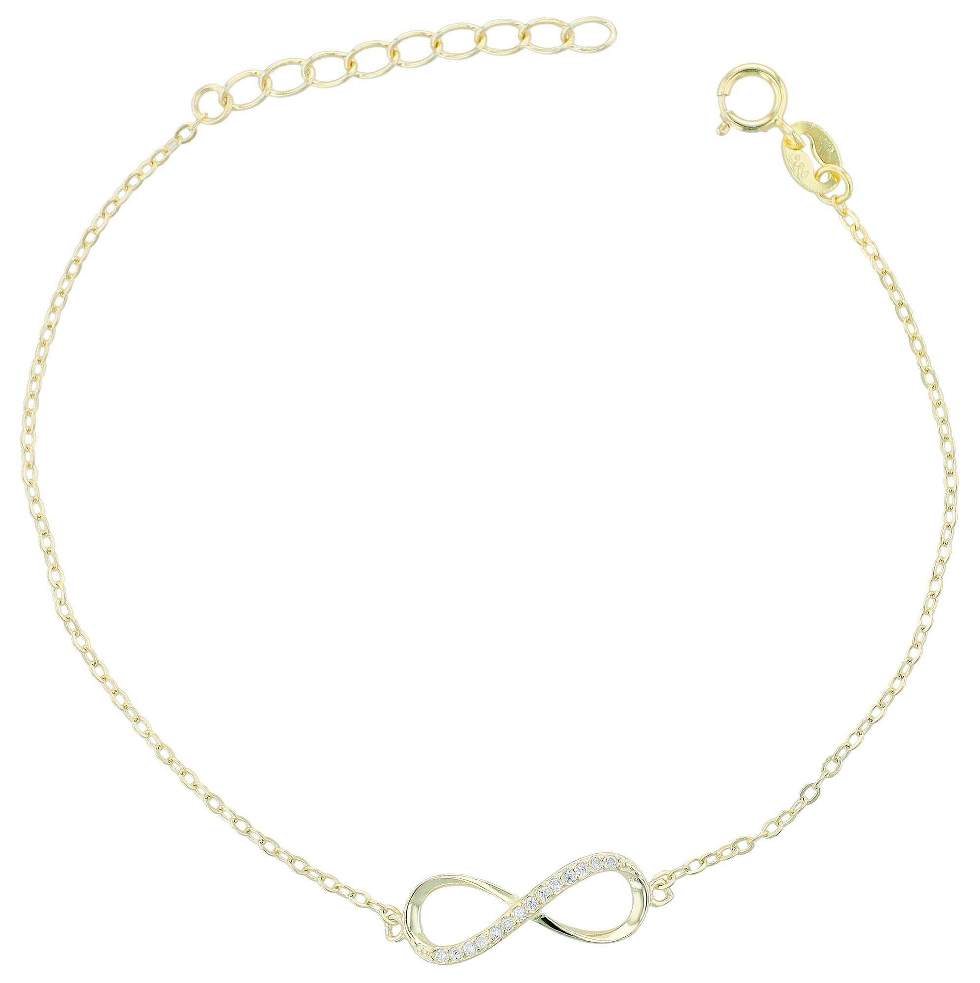 "Florica" 925/- Echt Silber Armband 17 + 3 cm, Infinity , Zirkoniabesatz, vergoldet