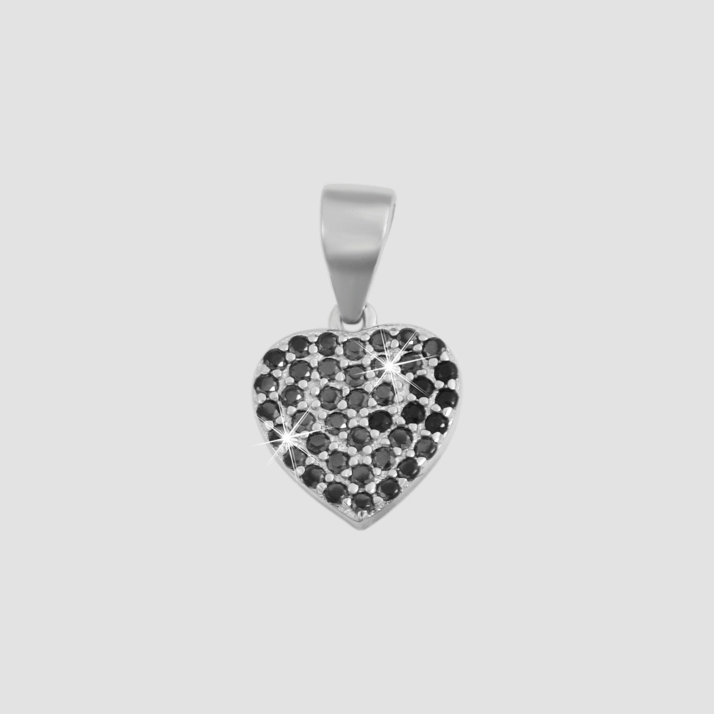 925/- Echt Silber Anhänger ohne Kette "Pariya", Herz mit schwarzen Zirkoniasteinen, 925/rhodiniert