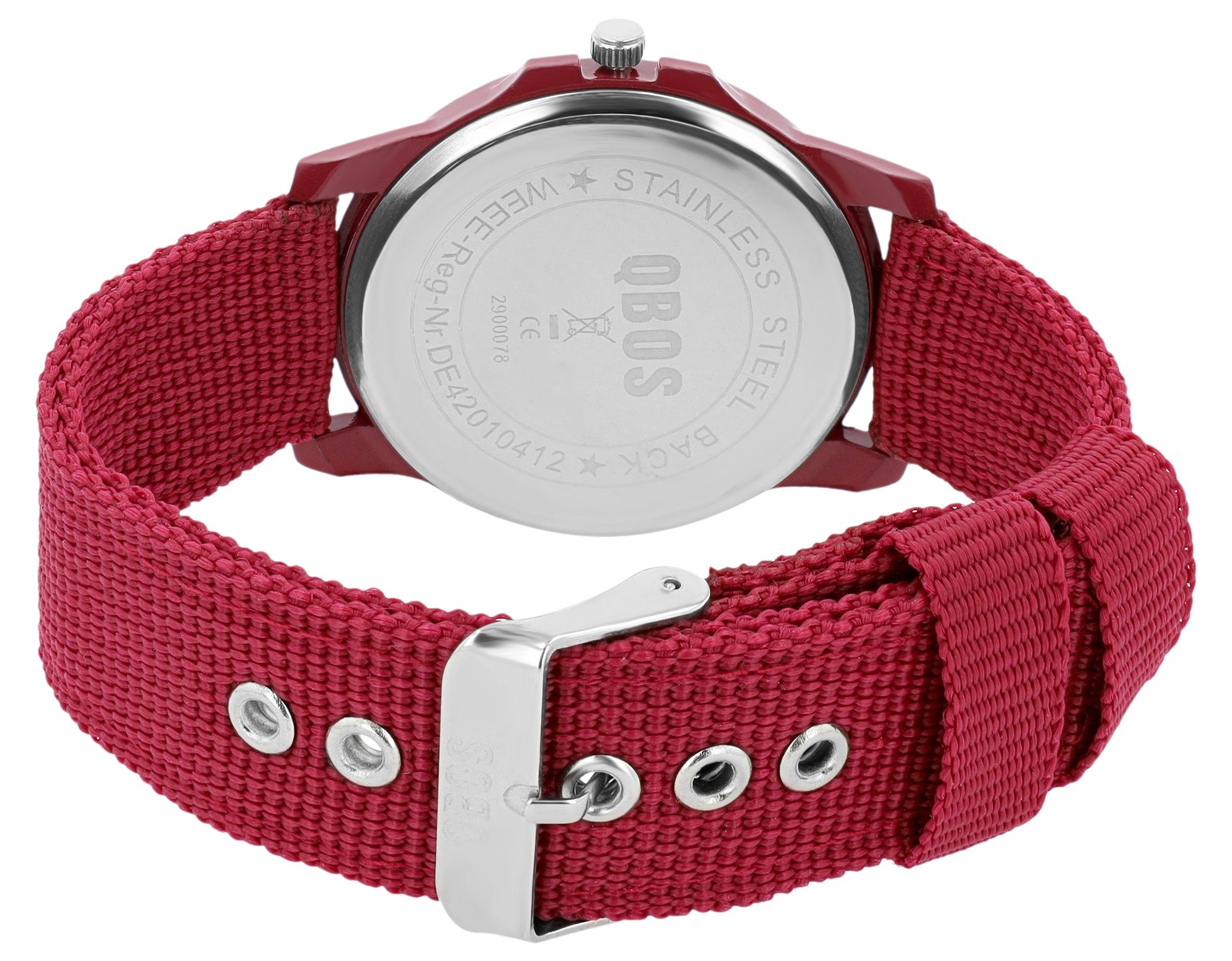 QBOS Herrenuhr mit Textilarmband, dunkelrot