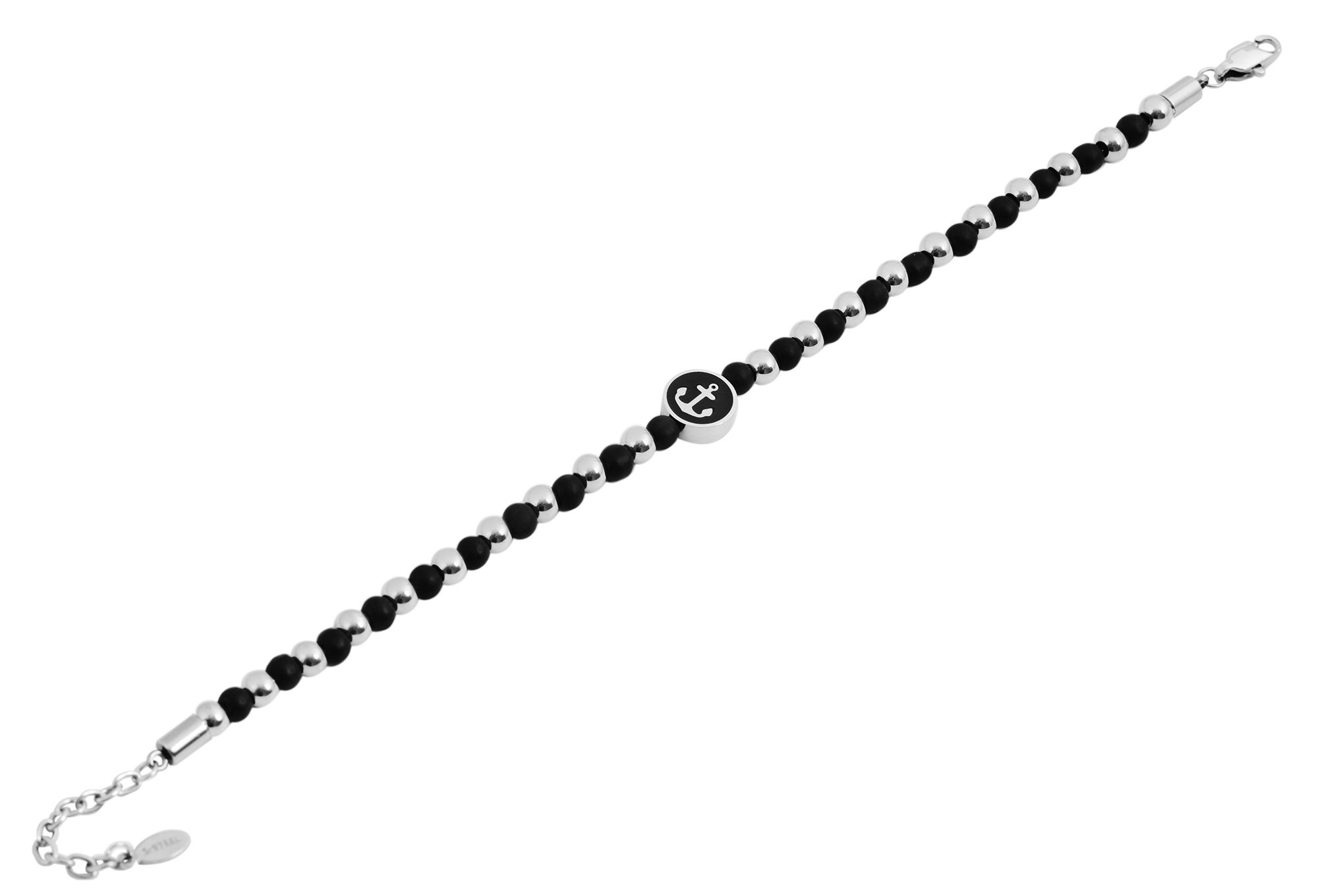 "Kyano" Kugelarmband aus Edelstahl, maritim, schwarz/silberfarben, 19 + 3 cm