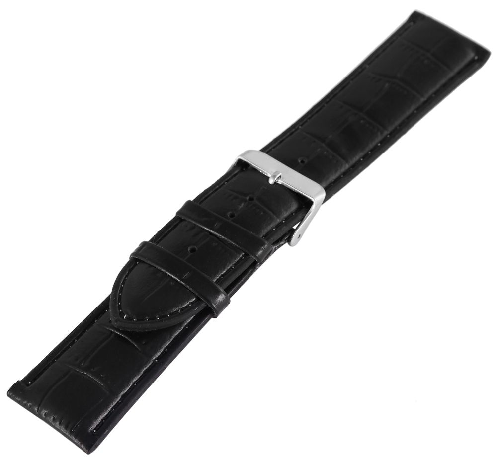 Basic Echtleder Armband in schwarz, Kroko, gepolstert, 24 mm