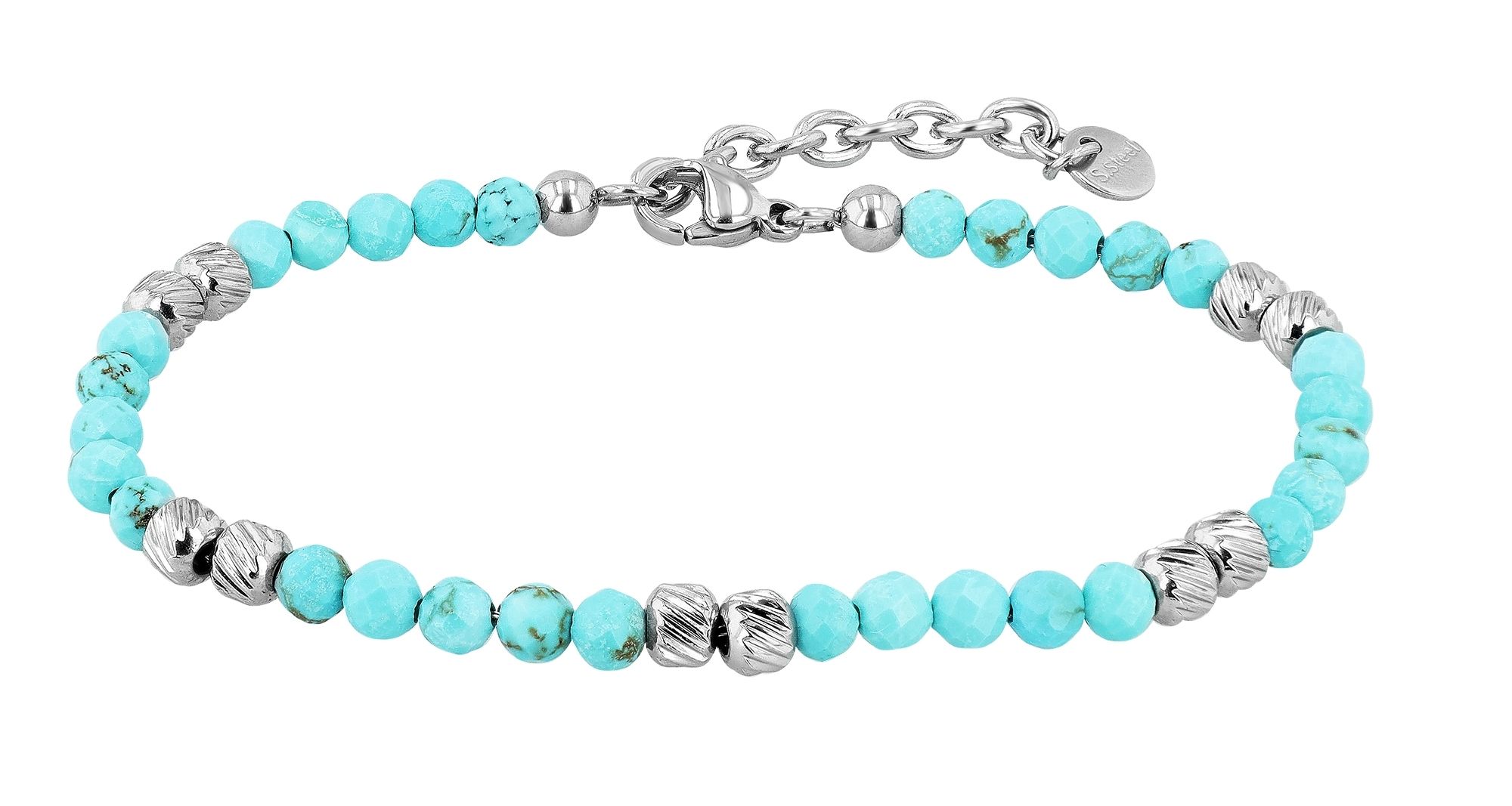 "Willow" Armband 17 + 3 cm, Edelstahl & Natursteinen (Türkis)