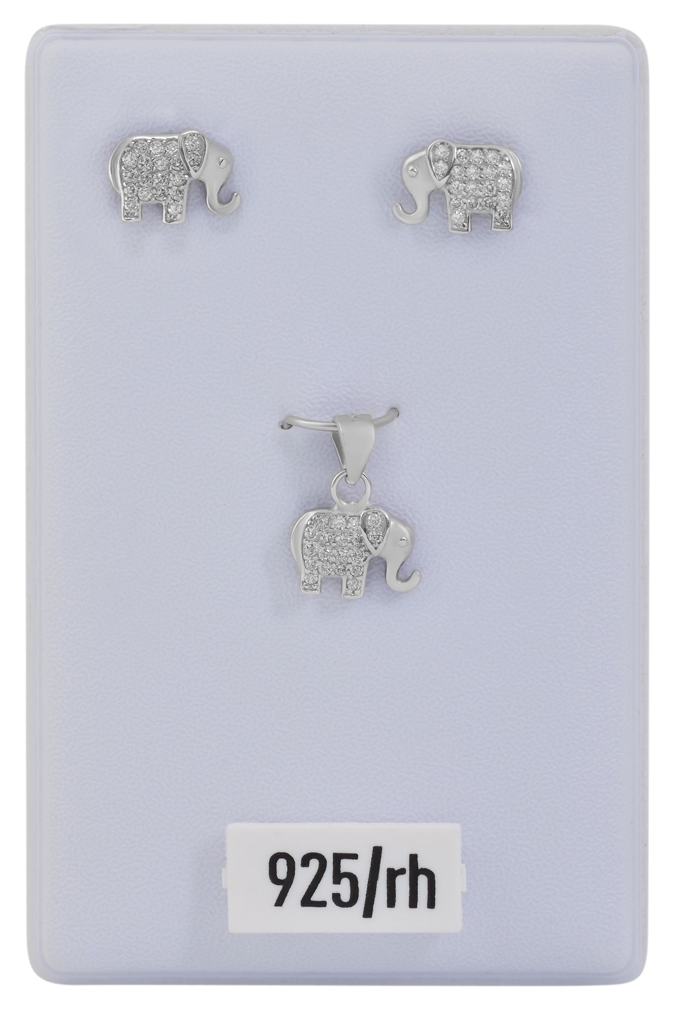 925/- Echt Silber Elefanten  Schmuck Sets Anhänger "Djura" Ohrstecker mit 45 Zirkonia Steinen